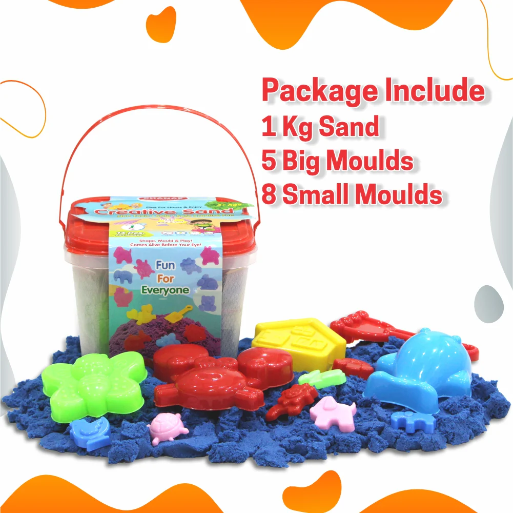 Chanak Creative Sand Kit for Kids 3+ Years | 1kg Non-Toxic Sand with 5 Large & 8 Small Moulds – BIS Approved - Image 5