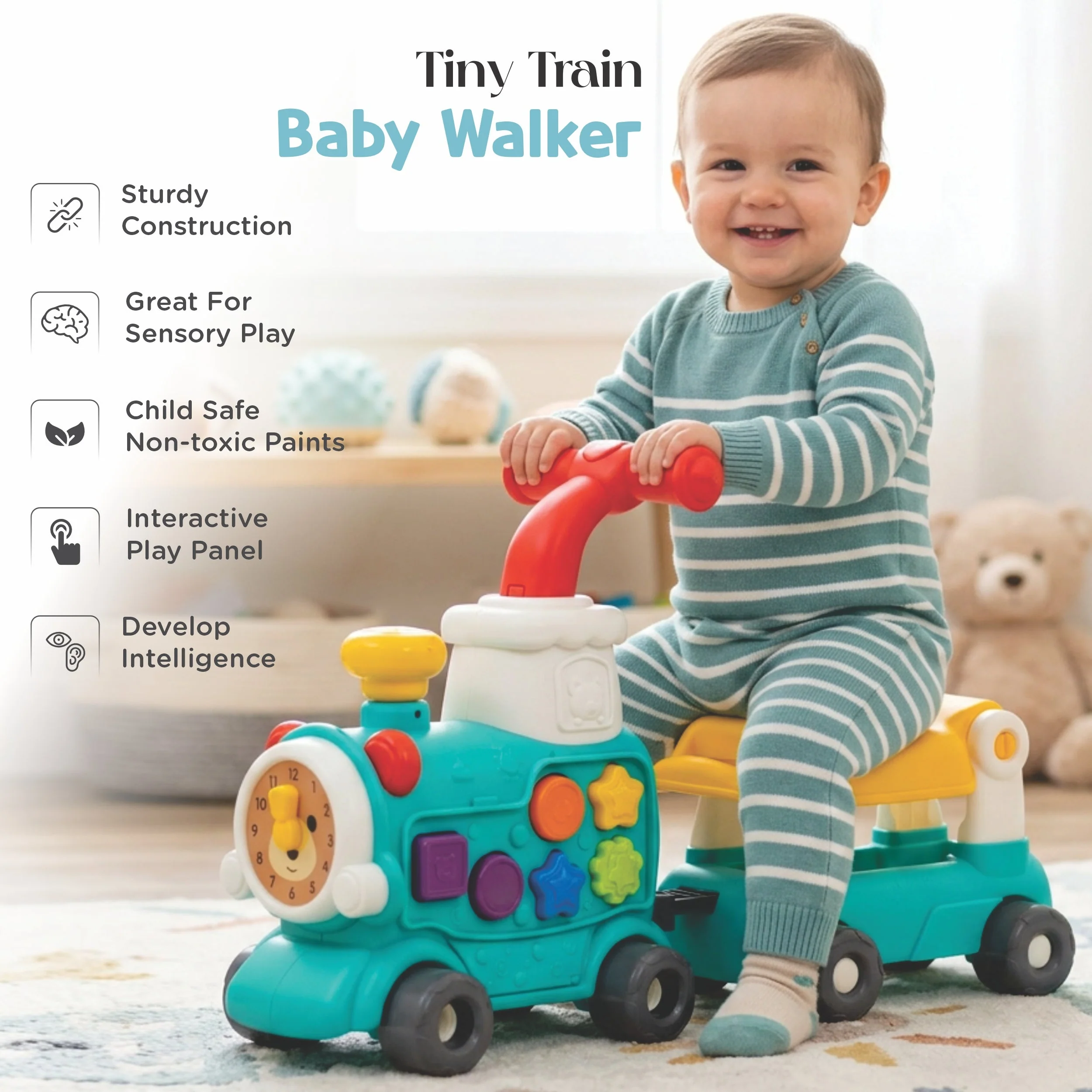 Chanak Tiny Train Baby Walker with Detachable Wagon for 9+ Months | 5-in-1 Activity Centre & Ride-On Toy - Image 11