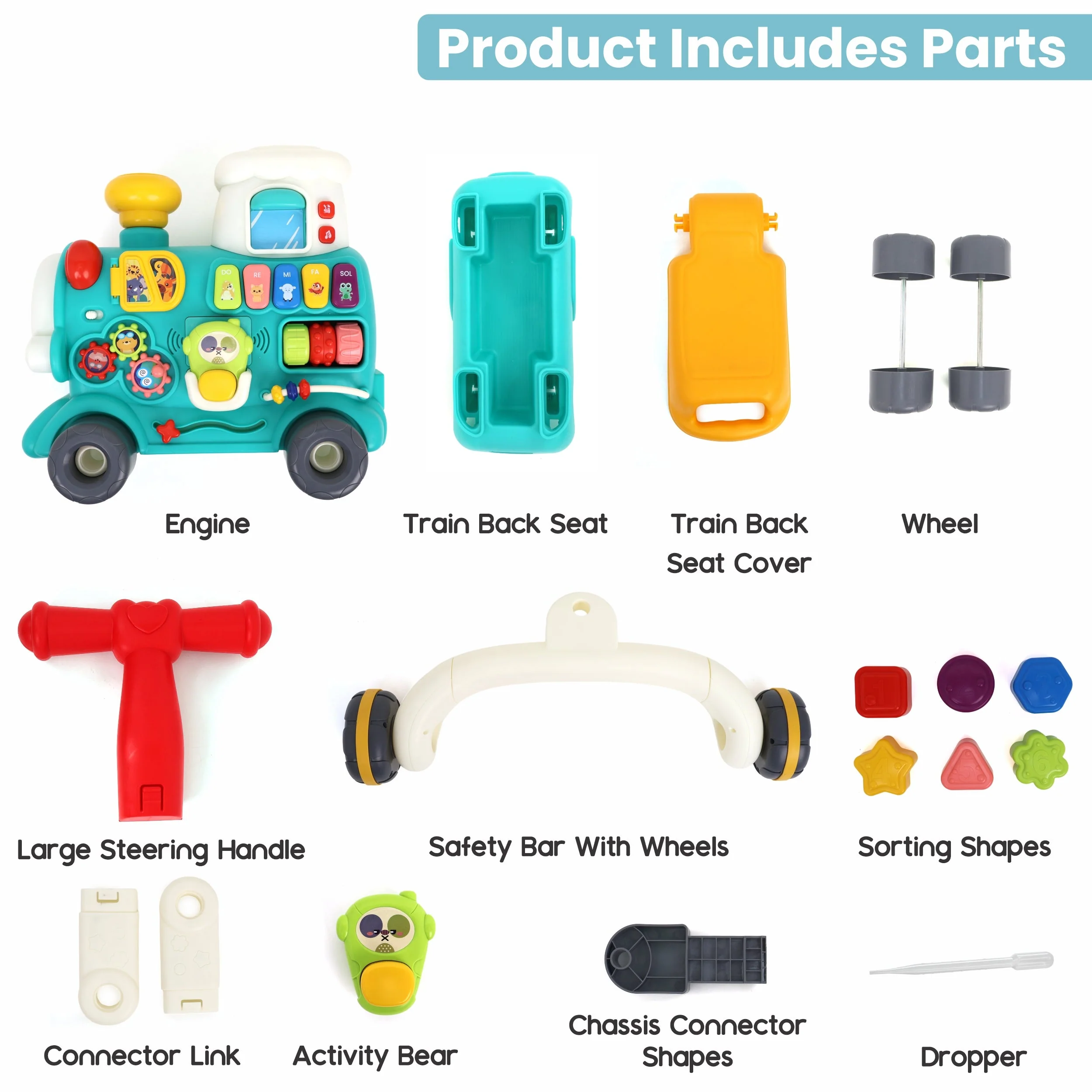 Chanak Tiny Train Baby Walker with Detachable Wagon for 9+ Months | 5-in-1 Activity Centre & Ride-On Toy - Image 3