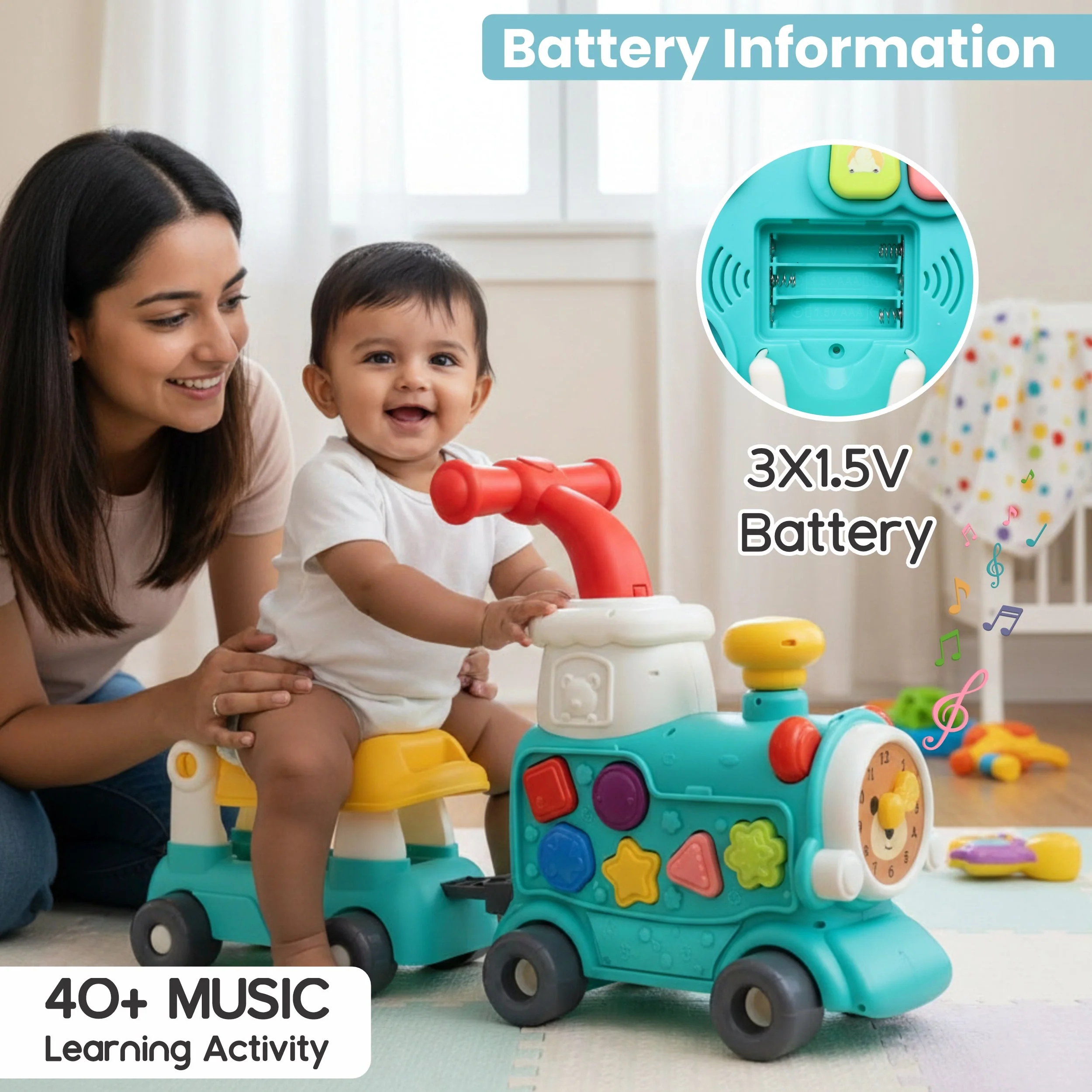 Chanak Tiny Train Baby Walker with Detachable Wagon for 9+ Months | 5-in-1 Activity Centre & Ride-On Toy - Image 7