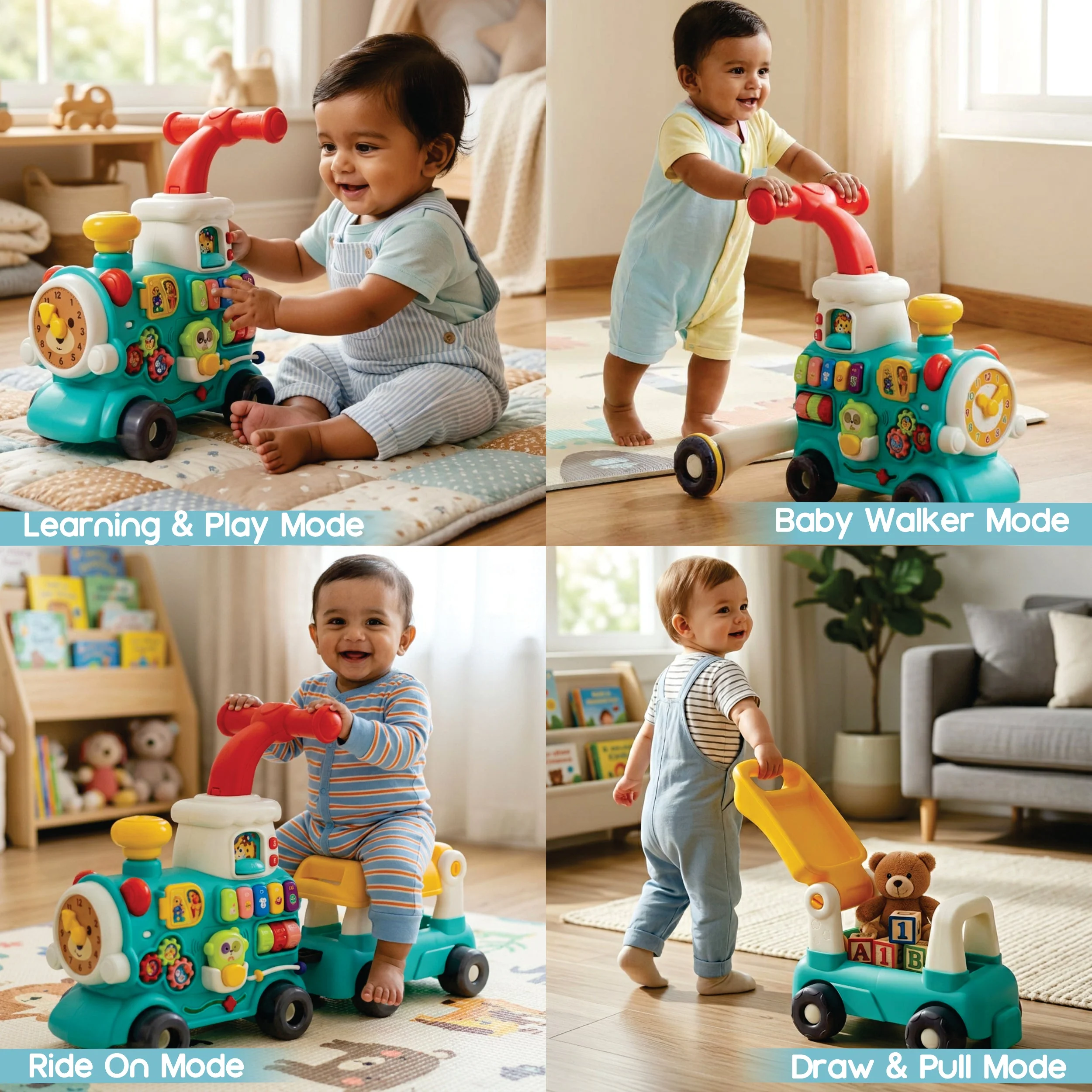 Chanak Tiny Train Baby Walker with Detachable Wagon for 9+ Months | 5-in-1 Activity Centre & Ride-On Toy - Image 9
