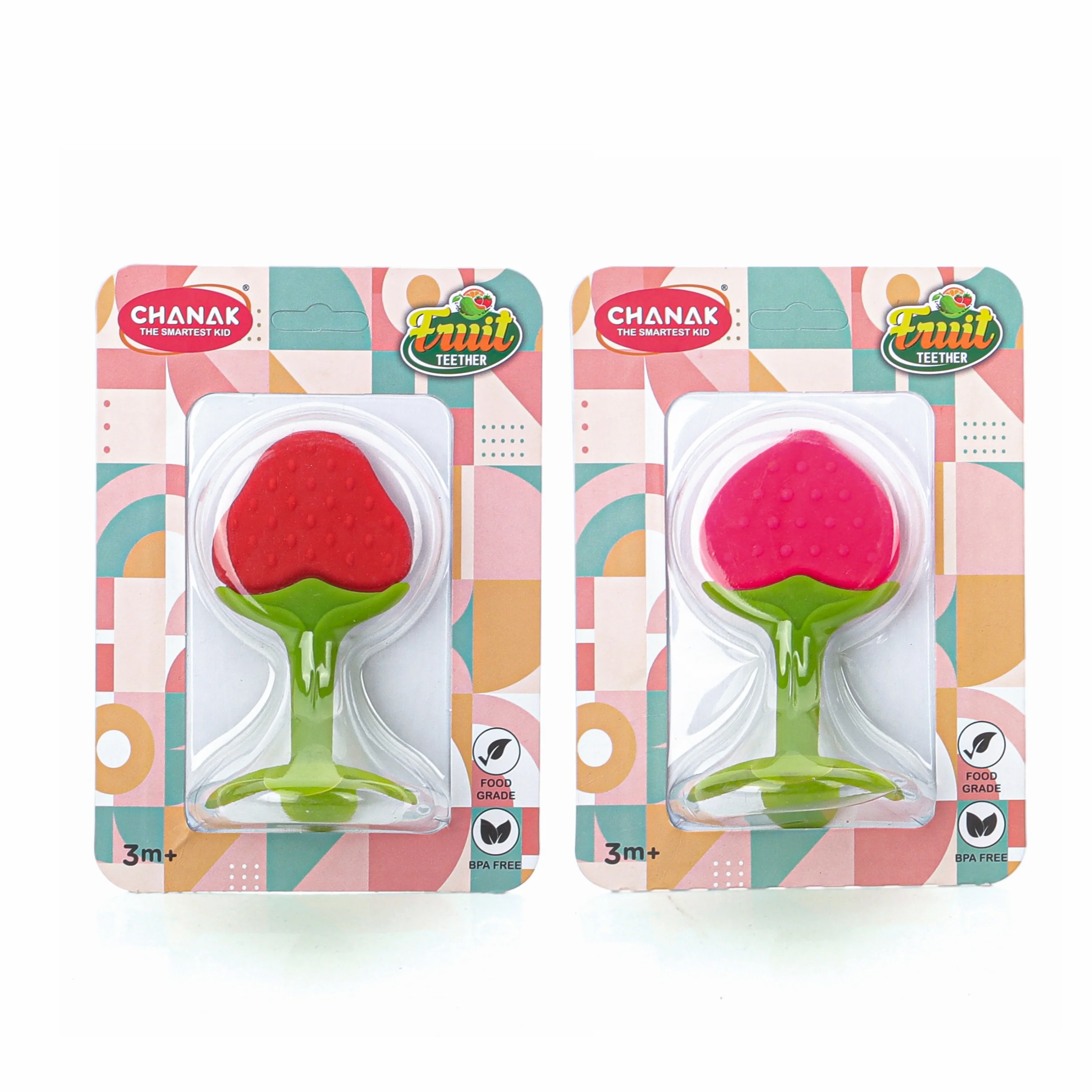 Chanak Silicone Fruit Teether for Babies 3+ Months | BPA Free Food Grade, Non-Toxic – BIS Approved (Pink & Red) - Image 3