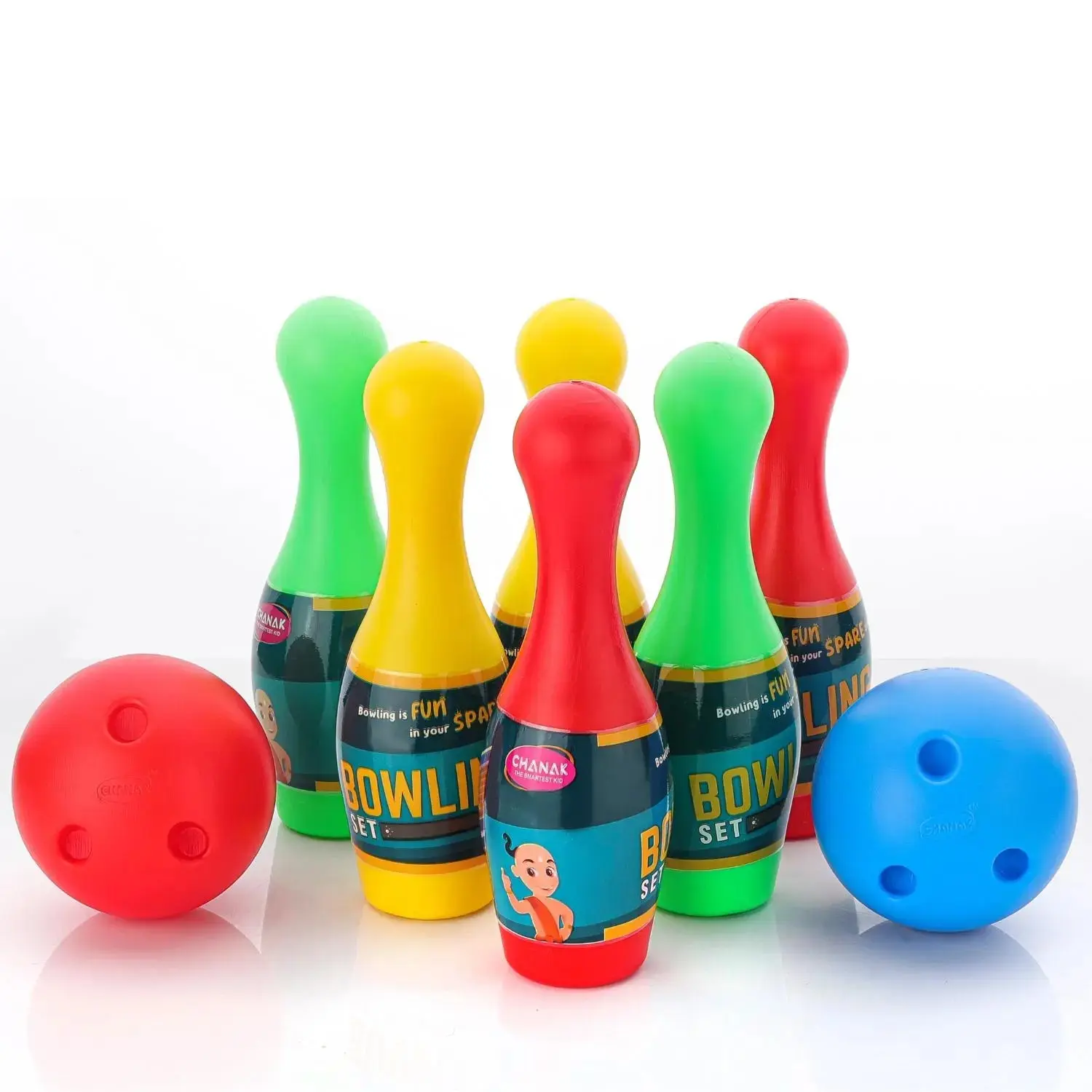Chanak Bowling Game Set for Kids 3+ Years | 6 Pins & 2 Balls, Indoor & Outdoor Play – BIS Approved (PVC Pack)