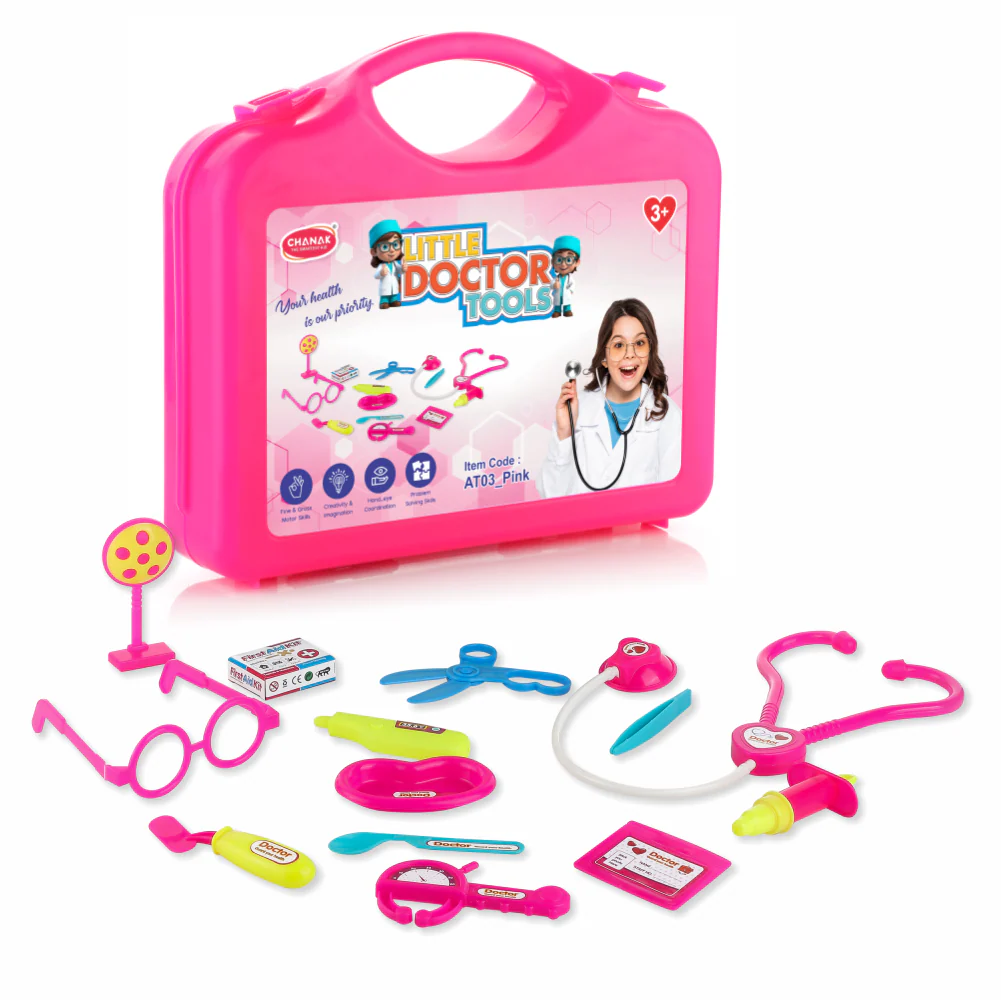 Chanak Doctor Kit for Kids 3+ Years | Pretend Play Set with Foldable Suitcase – BIS Approved (Pink)