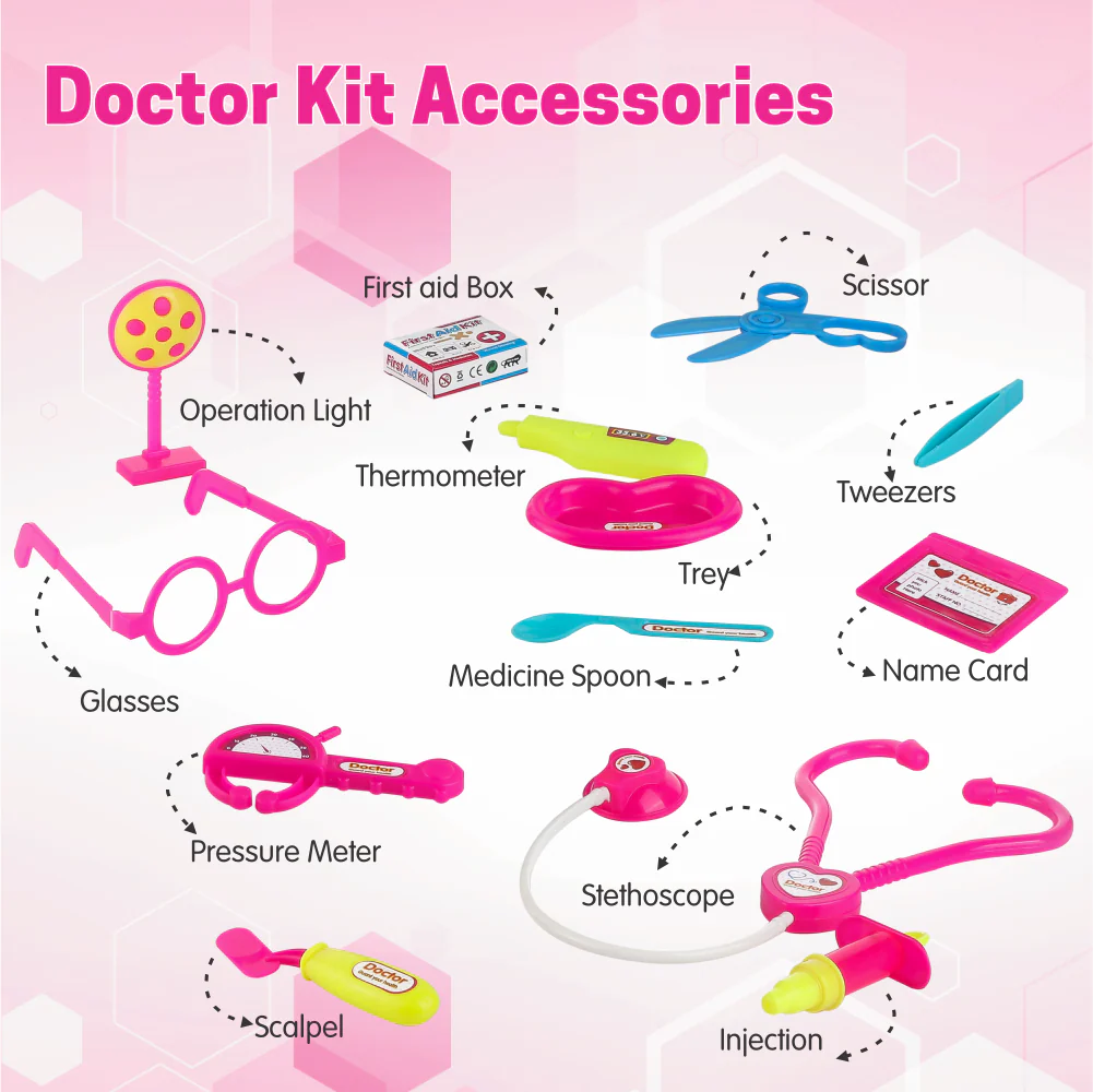 Chanak Doctor Kit for Kids 3+ Years | Pretend Play Set with Foldable Suitcase – BIS Approved (Pink) - Image 2