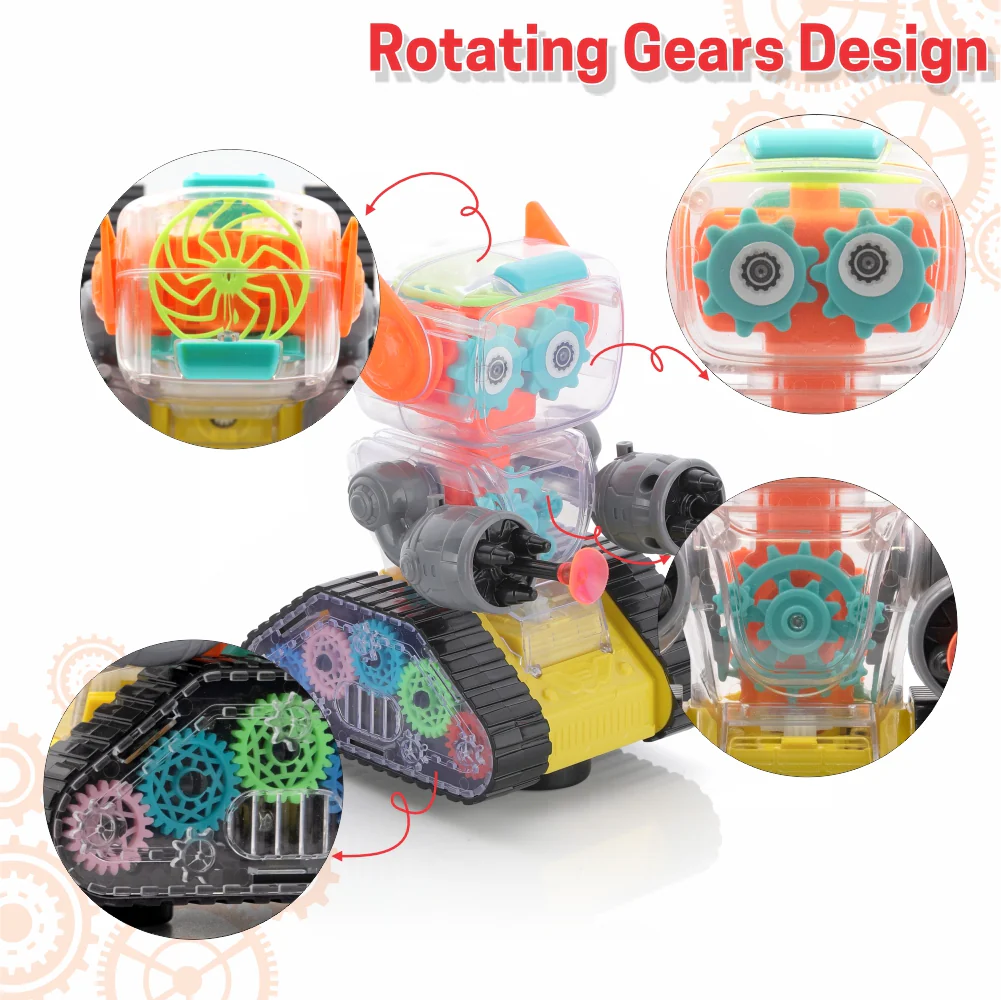 Chanak Gear Robot Car Toy for Kids | Transparent Electric Bump & Go with Sound & Light – BIS Approved (Yellow) - Image 4