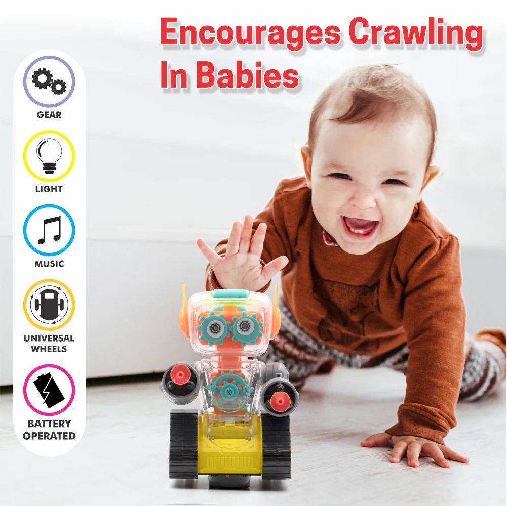 Chanak Gear Robot Car Toy for Kids | Transparent Electric Bump & Go with Sound & Light – BIS Approved (Yellow) - Image 9