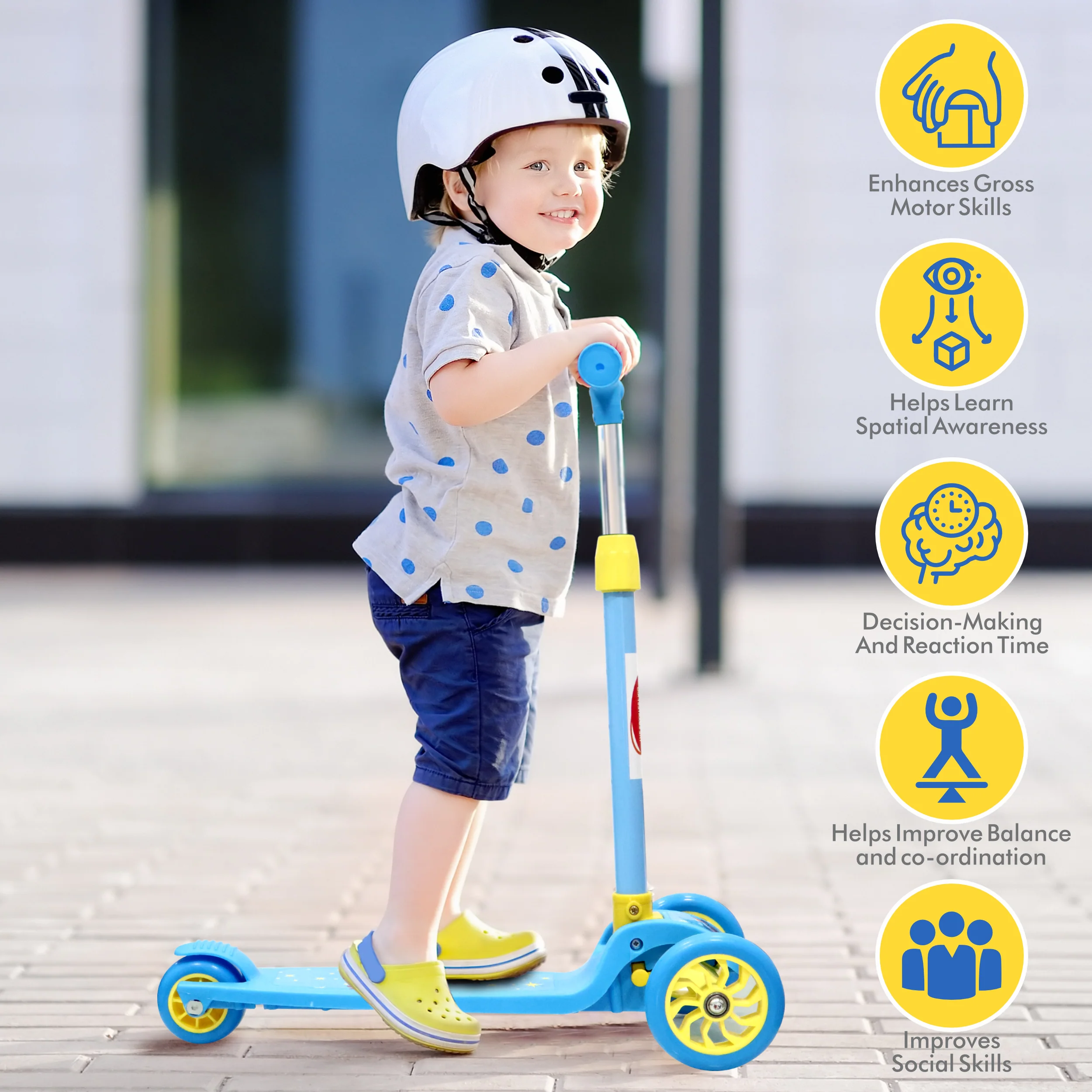 Chanak 3-Wheel Kick Scooter for Kids 5+ Years | Foldable, 4-Height Adjustable with Rear Brake – BIS Approved (Blue) - Image 3