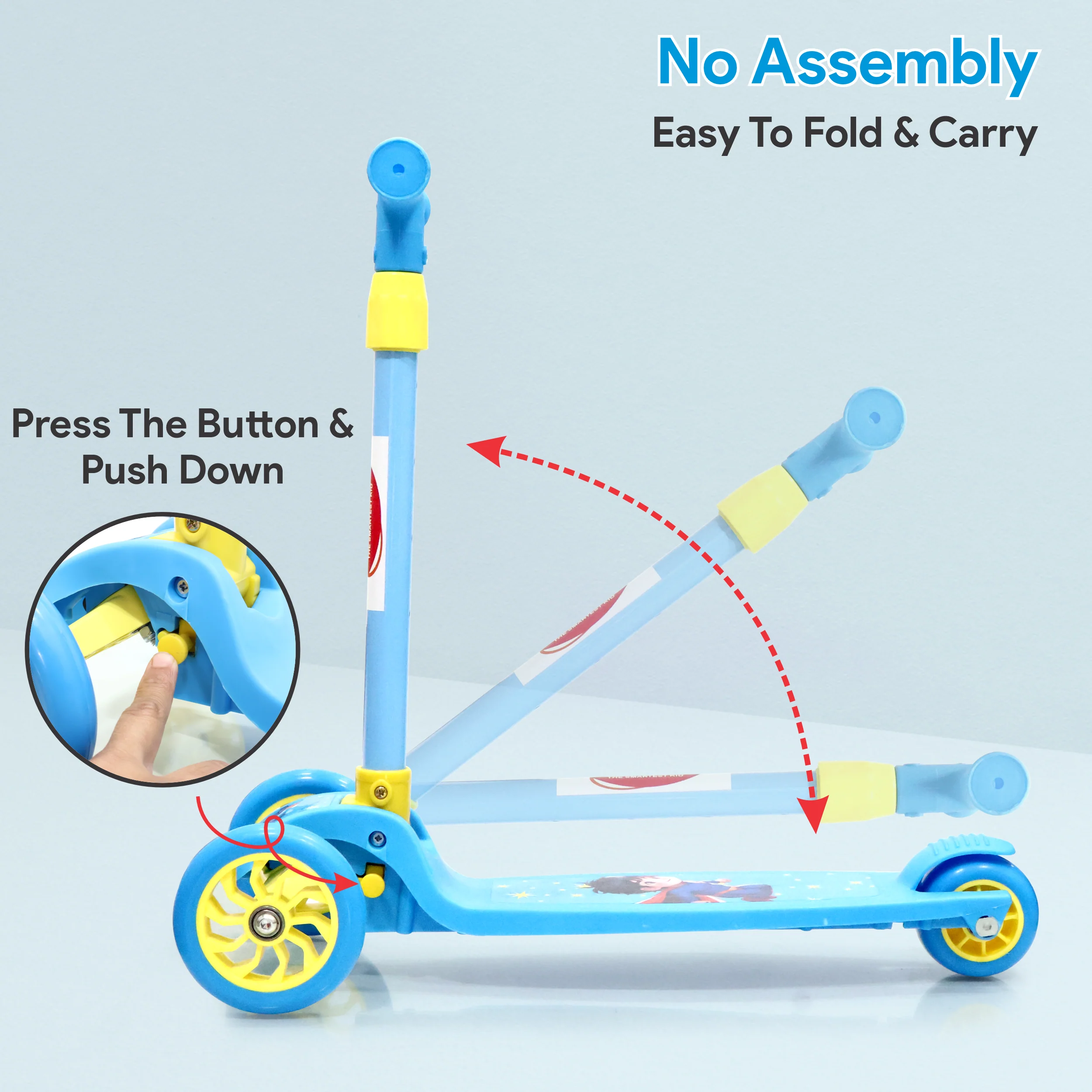 Chanak 3-Wheel Kick Scooter for Kids 5+ Years | Foldable, 4-Height Adjustable with Rear Brake – BIS Approved (Blue) - Image 5