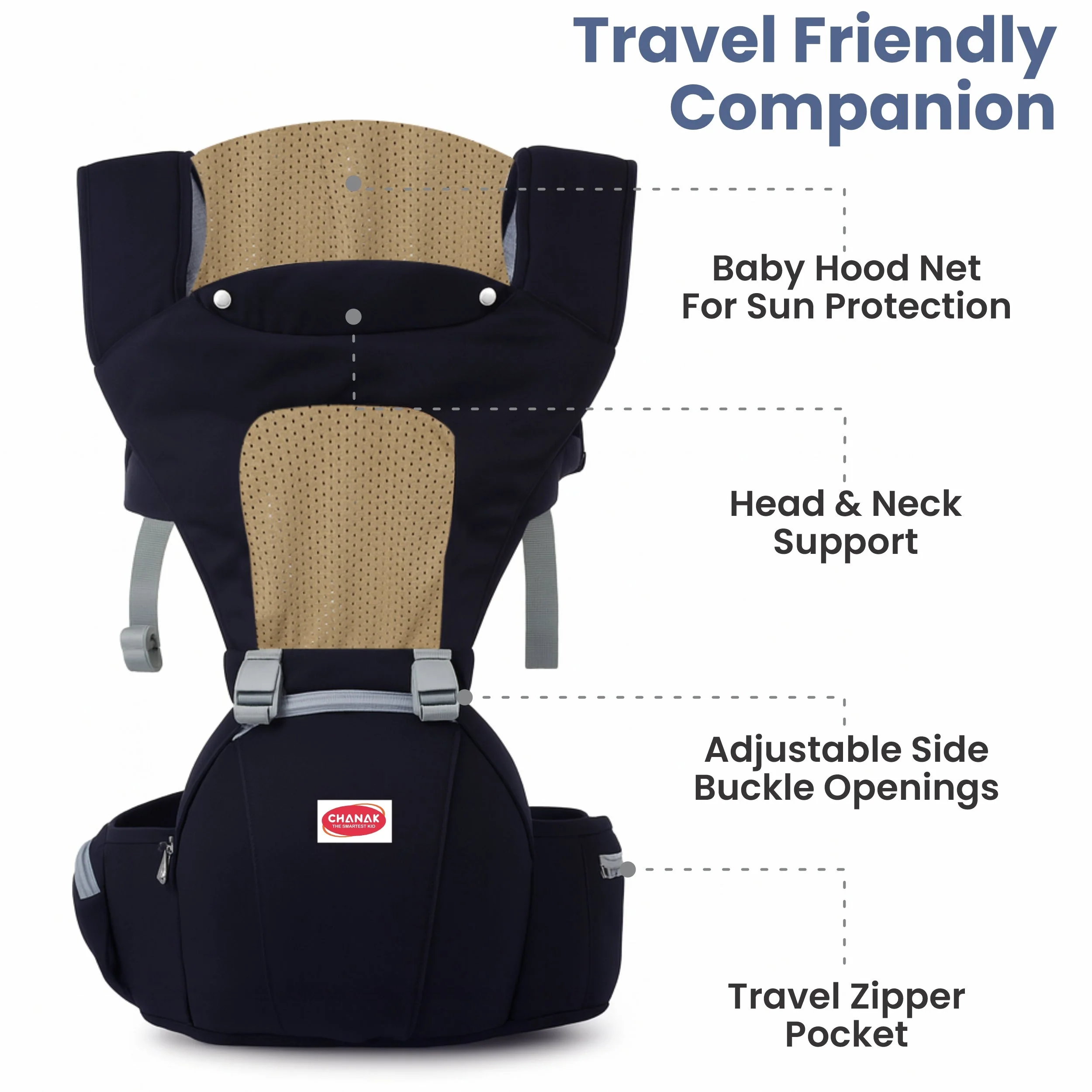 Chanak Baby Hip Seat Carrier for 4+ Months | 4-in-1 Ergonomic Breathable Carrier up to 15kg – BIS Approved - Image 6