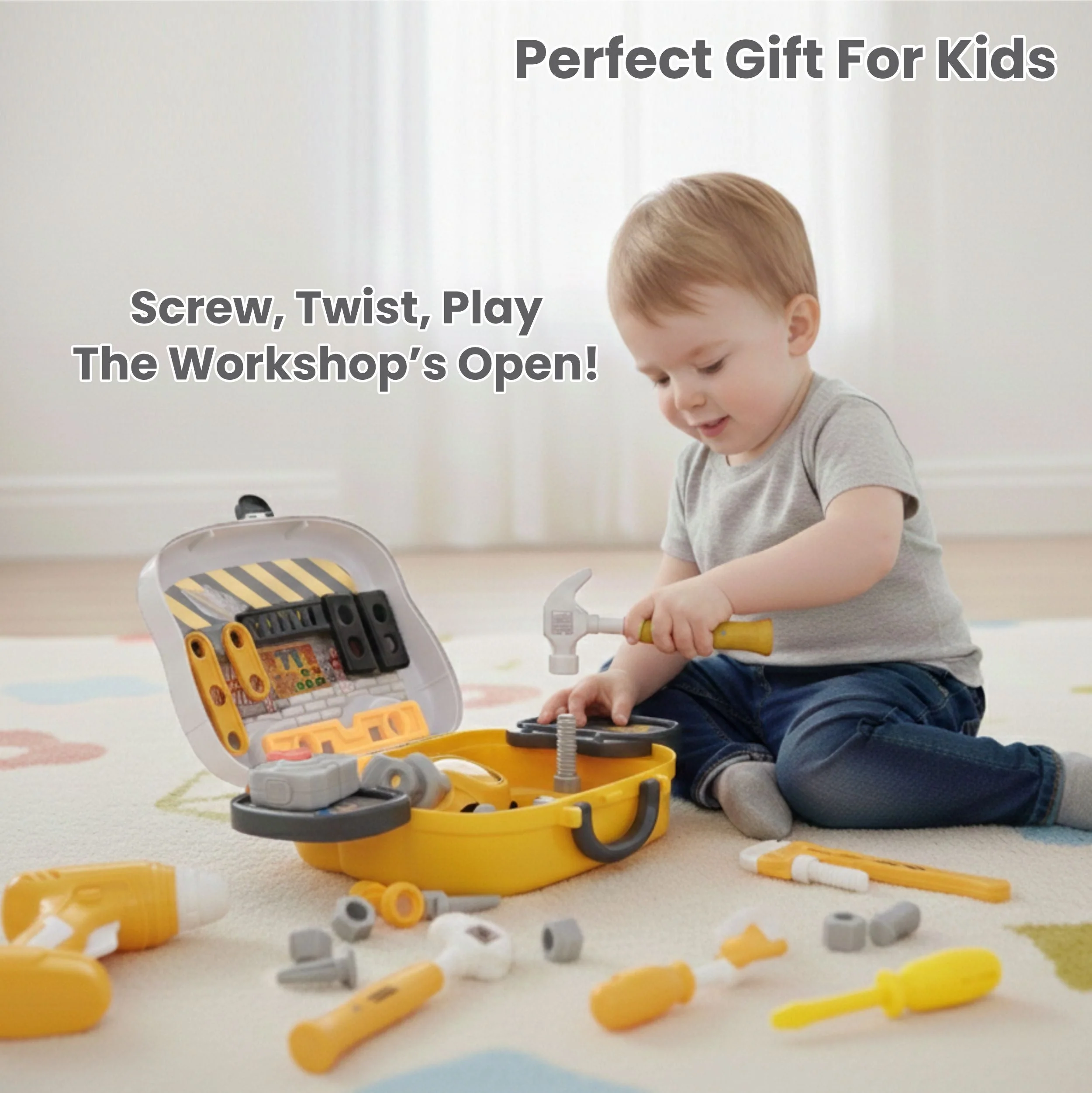 Chanak Mechanical Tool Kit for Kids 3+ Years | 24 Pc LED Instrument Set with Wheel Briefcase – BIS Approved (Yellow) - Image 7