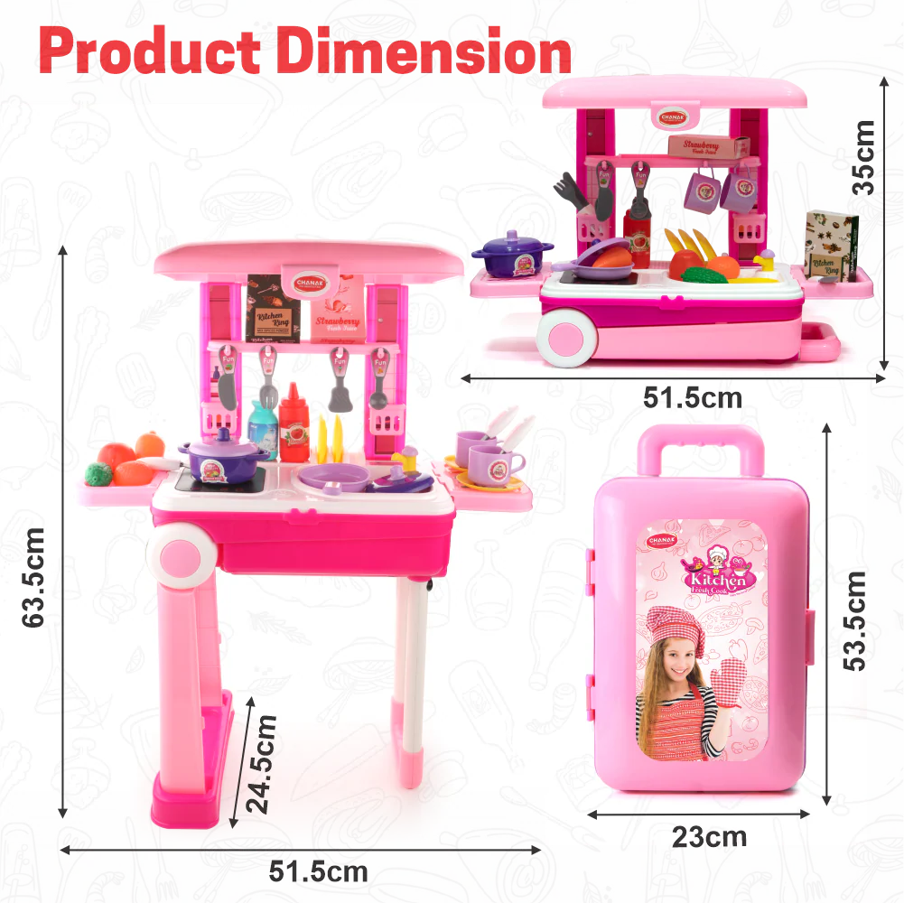 Chanak Kitchen Playset for Kids 3+ Years | 24 Pcs Pretend Play Cooking Set with Trolley on Wheels – BIS Approved - Image 4