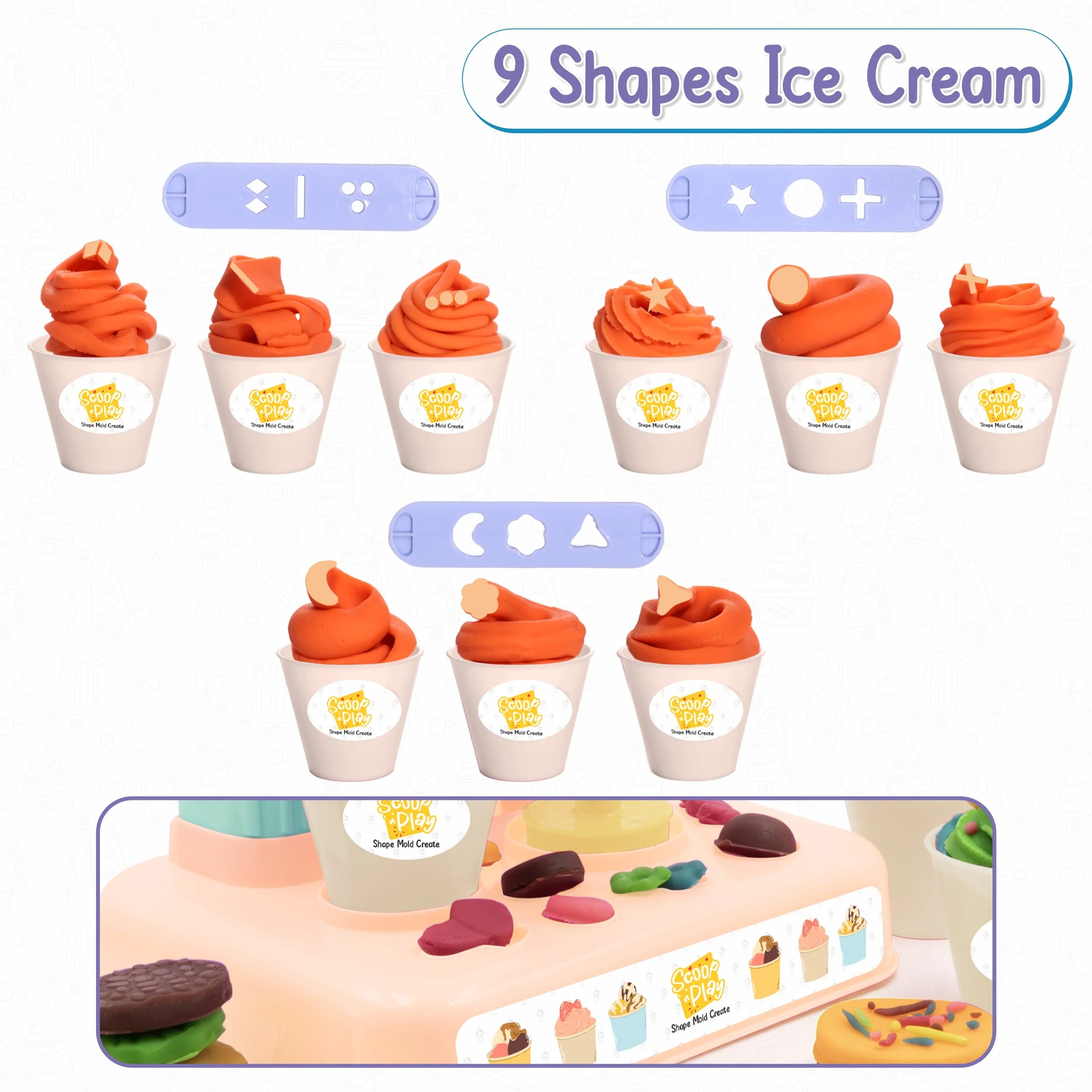 Chanak Play Dough Ice Cream Maker Set for Kids 3+ Years | 6 Colour Non-Toxic Dough Tubes 50g Each – BIS Approved (Ivory) - Image 3