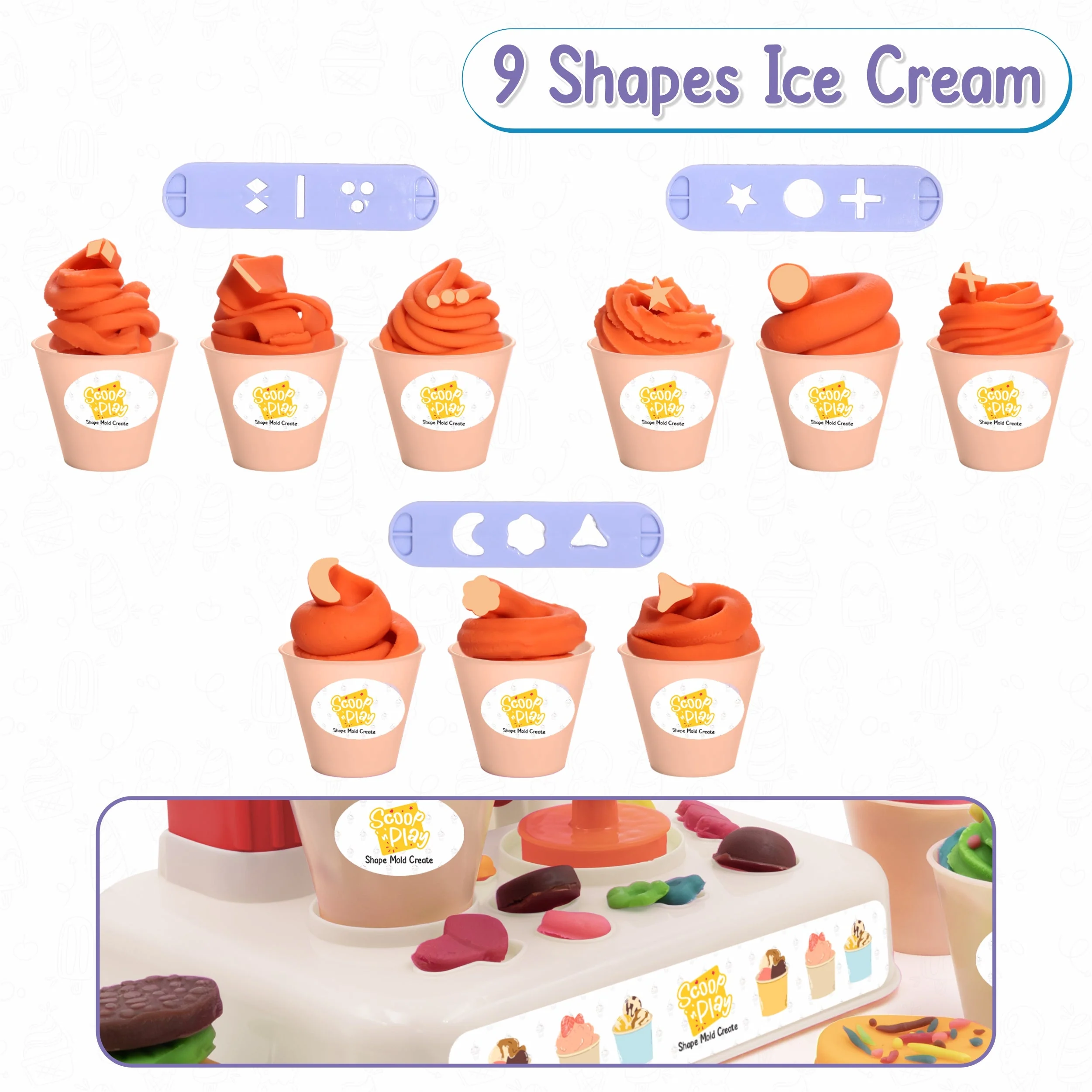 Chanak Play Dough Ice Cream Maker Set for Kids 3+ Years | 6 Colour Non-Toxic Dough Tubes 50g Each – BIS Approved (White) - Image 3