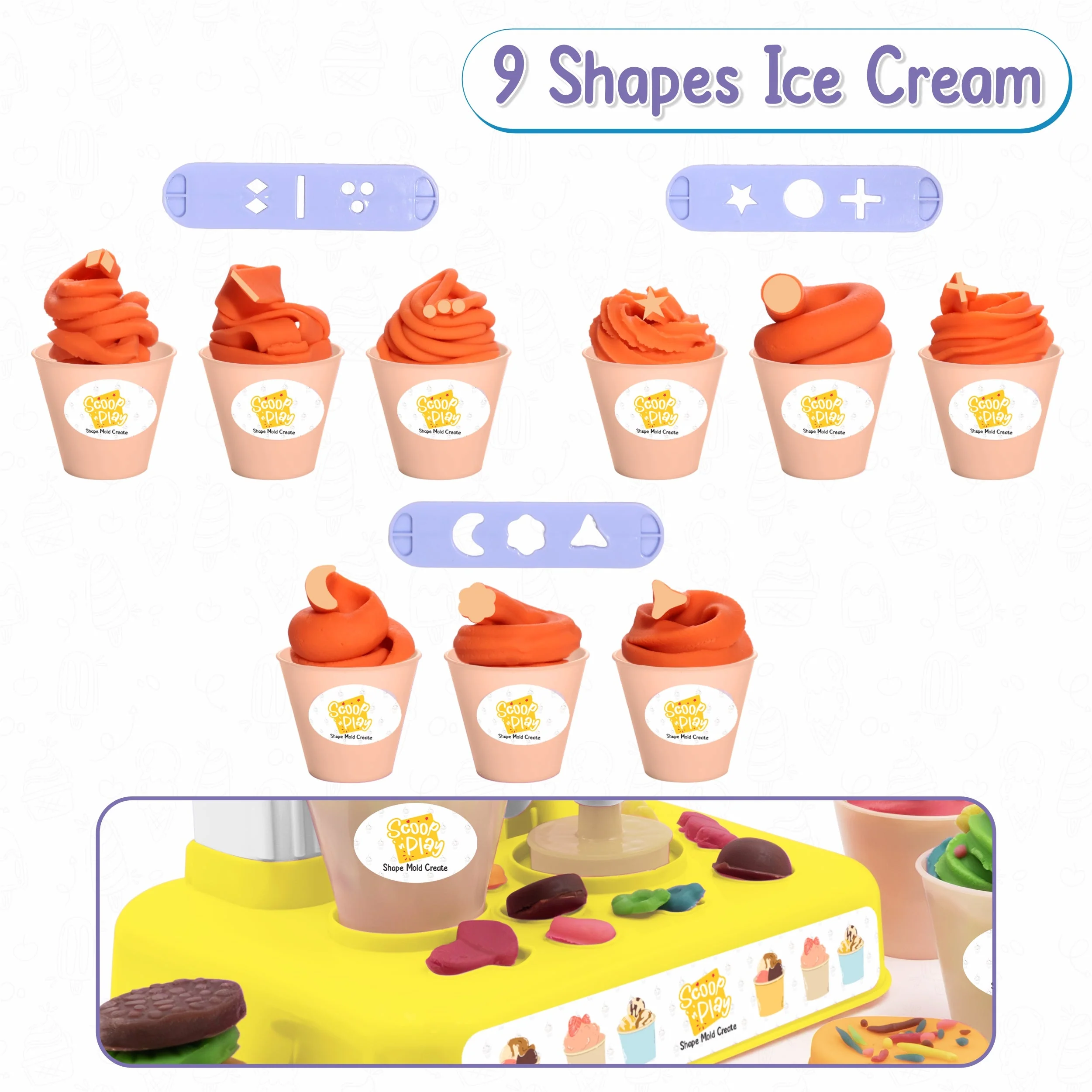 Chanak Play Dough Ice Cream Maker Set for Kids 3+ Years | 6 Colour Non-Toxic Dough Tubes 50g Each – BIS Approved (Yellow) - Image 6