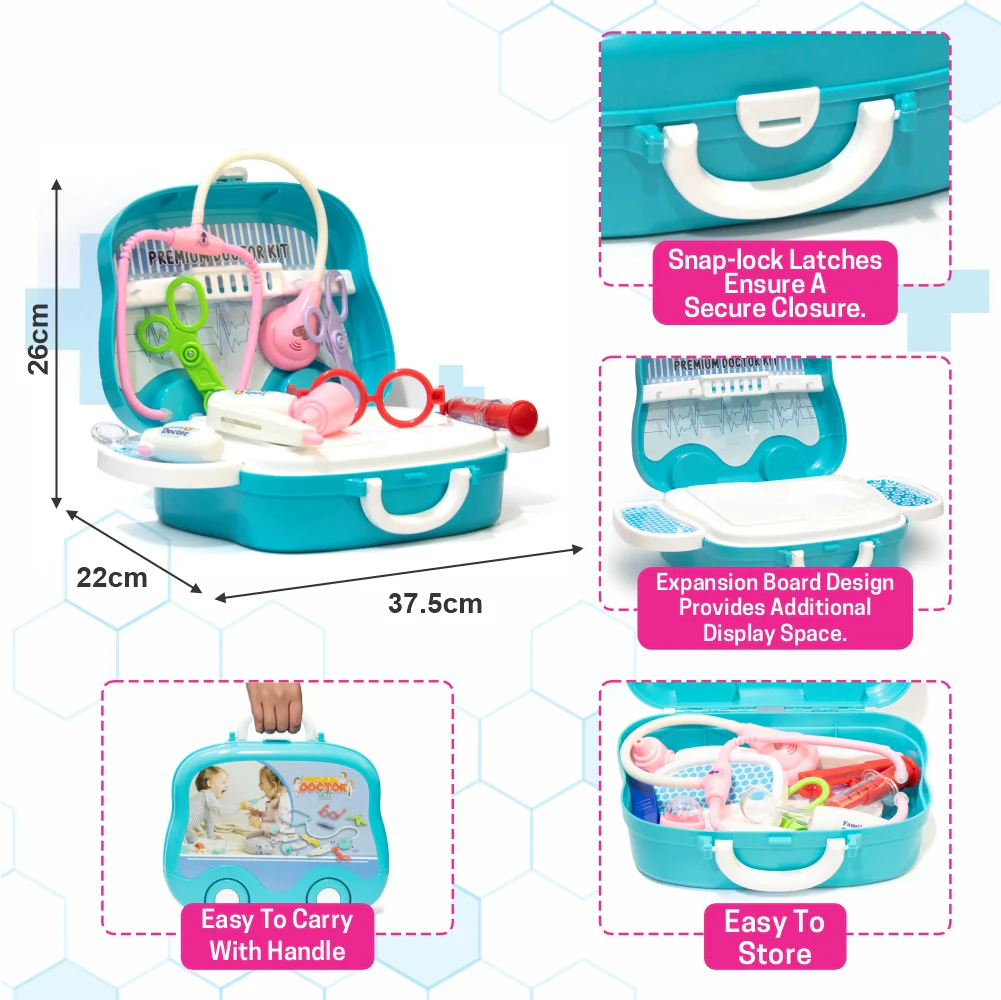 Chanak Doctor Kit for Kids 3+ Years | 10 Pc LED Instrument Set with Suitcase – BIS Approved (Blue) - Image 6