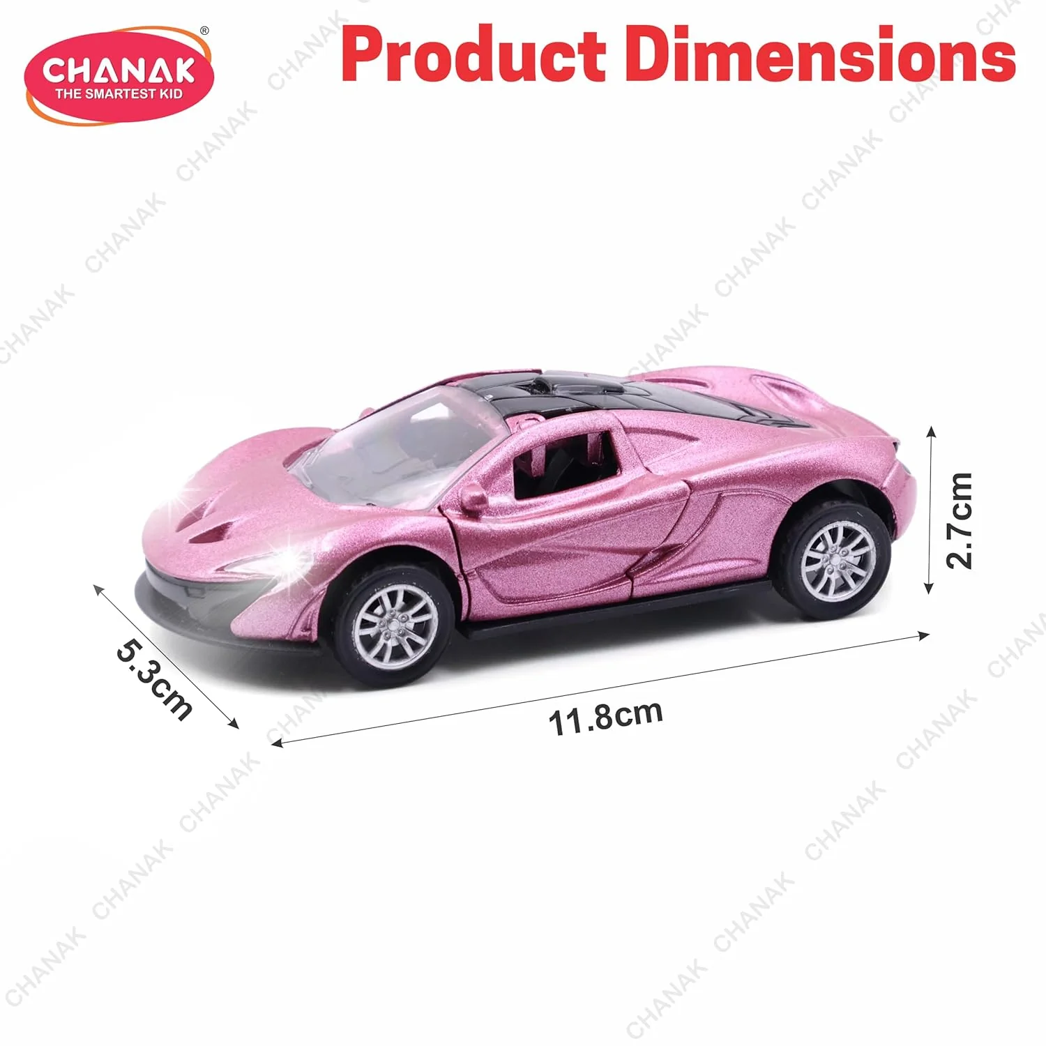 Chanak Die-Cast Metal Pull Back Car for Kids 3+ Years | LED Lights & Realistic Engine Sound – BIS Approved (Pink) - Image 6
