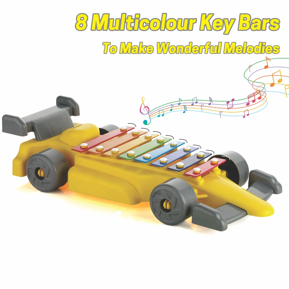 Chanak Car Xylophone Toy for Kids 3+ Years | 8 Metal Nodes Musical Car – BIS Approved (Yellow) - Image 5