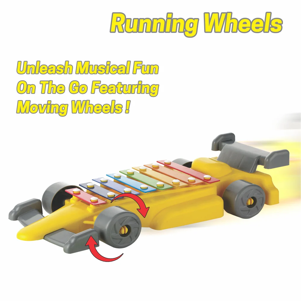 Chanak Car Xylophone Toy for Kids 3+ Years | 8 Metal Nodes Musical Car – BIS Approved (Yellow) - Image 6