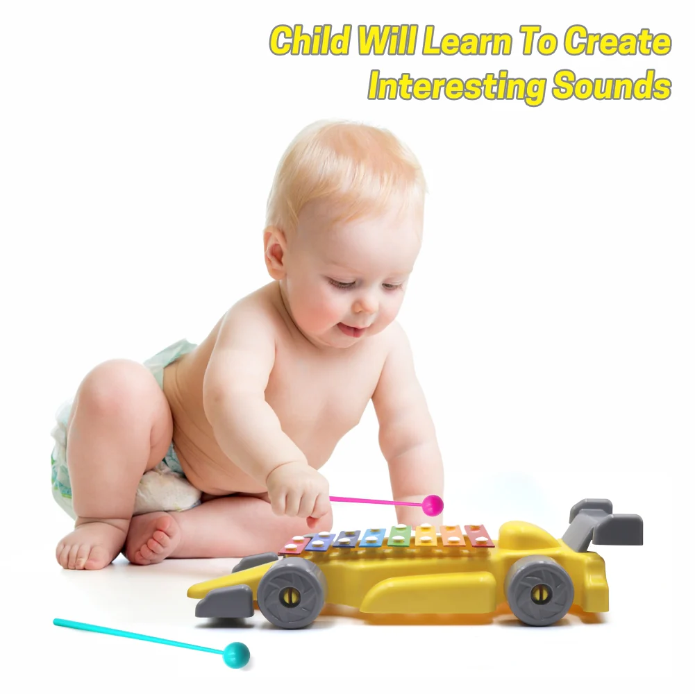 Chanak Car Xylophone Toy for Kids 3+ Years | 8 Metal Nodes Musical Car – BIS Approved (Yellow) - Image 8