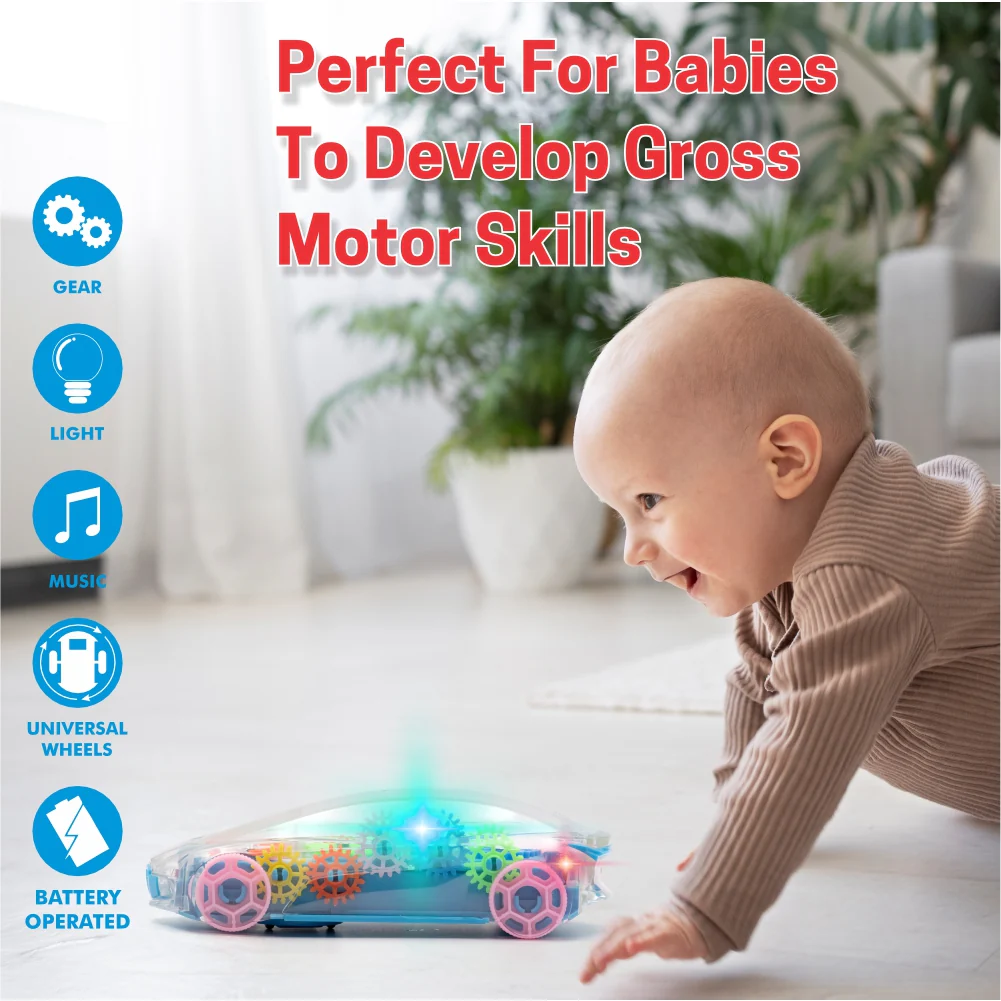Chanak Transparent Gear Car Toy for Kids 3+ Years | 360° Rotation with Music & Lights – BIS Approved (Sky Blue) - Image 7
