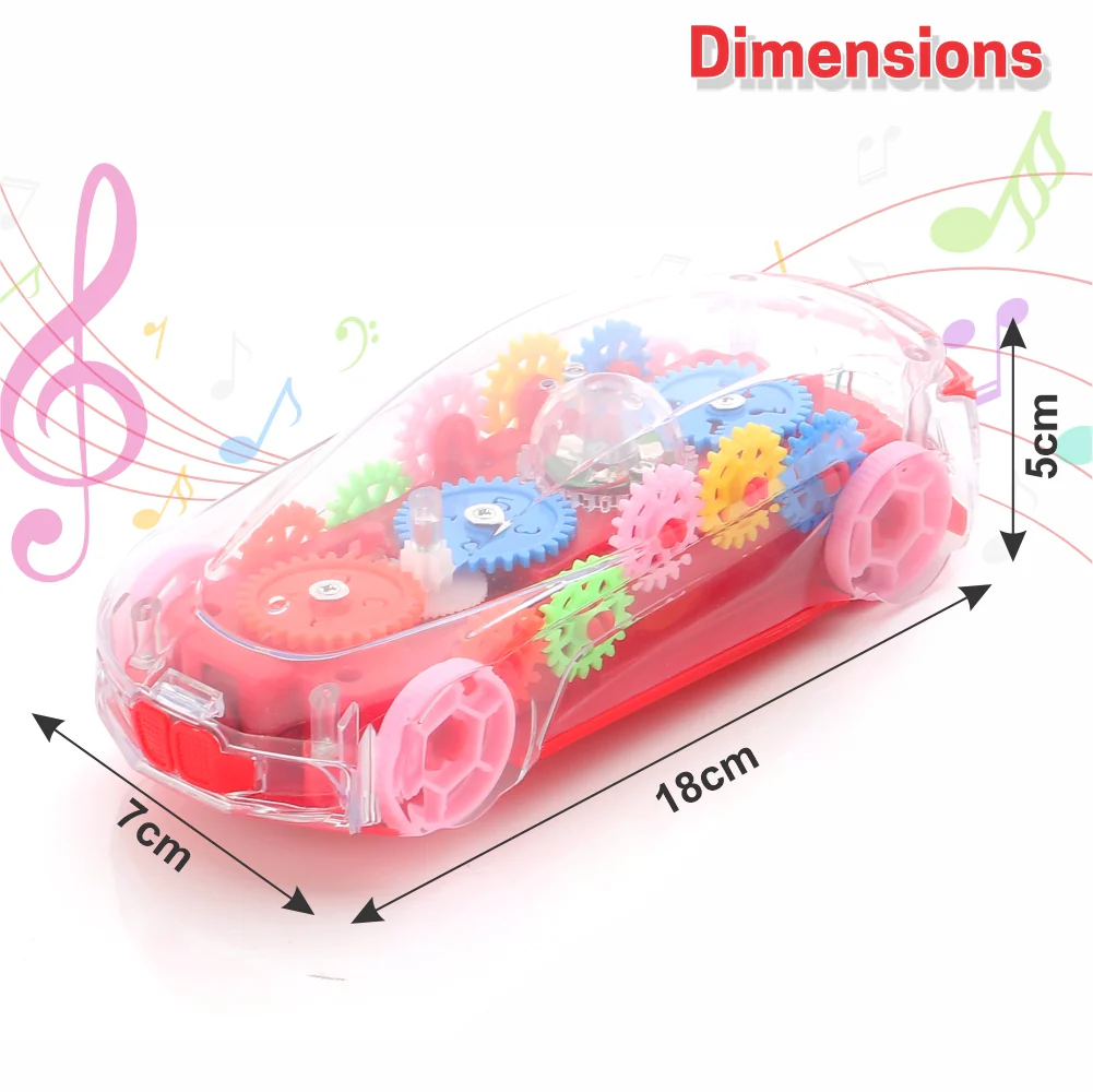 Chanak Transparent Gear Car Toy for Kids 3+ Years | 360° Rotation with Music & Lights – BIS Approved (Red) - Image 4