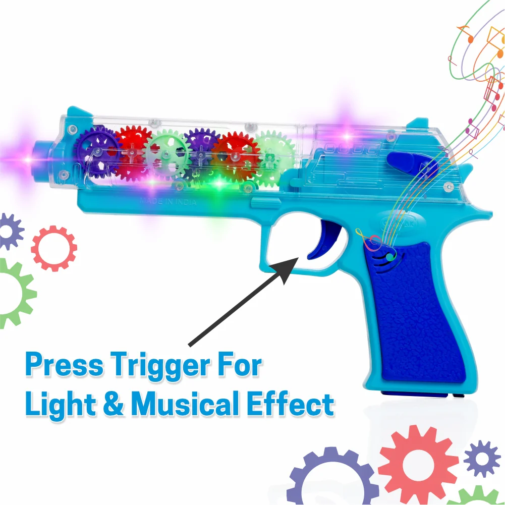 Chanak Electric Gear Gun Toy for Kids 3+ Years | Moving Gears, Music & Lights – BIS Approved (Blue) - Image 3