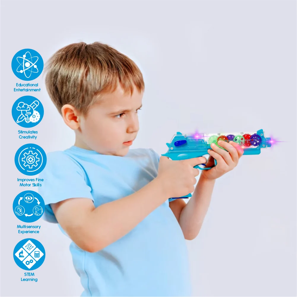 Chanak Electric Gear Gun Toy for Kids 3+ Years | Moving Gears, Music & Lights – BIS Approved (Blue) - Image 7
