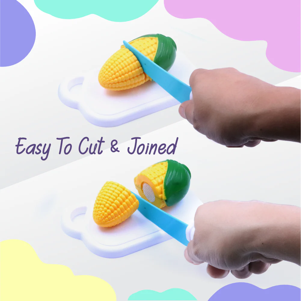 Chanak Fruit & Vegetable Cutting Toy Set for Kids | Combo Basket with Chopper Board & Knife – BIS Approved (Green) - Image 3