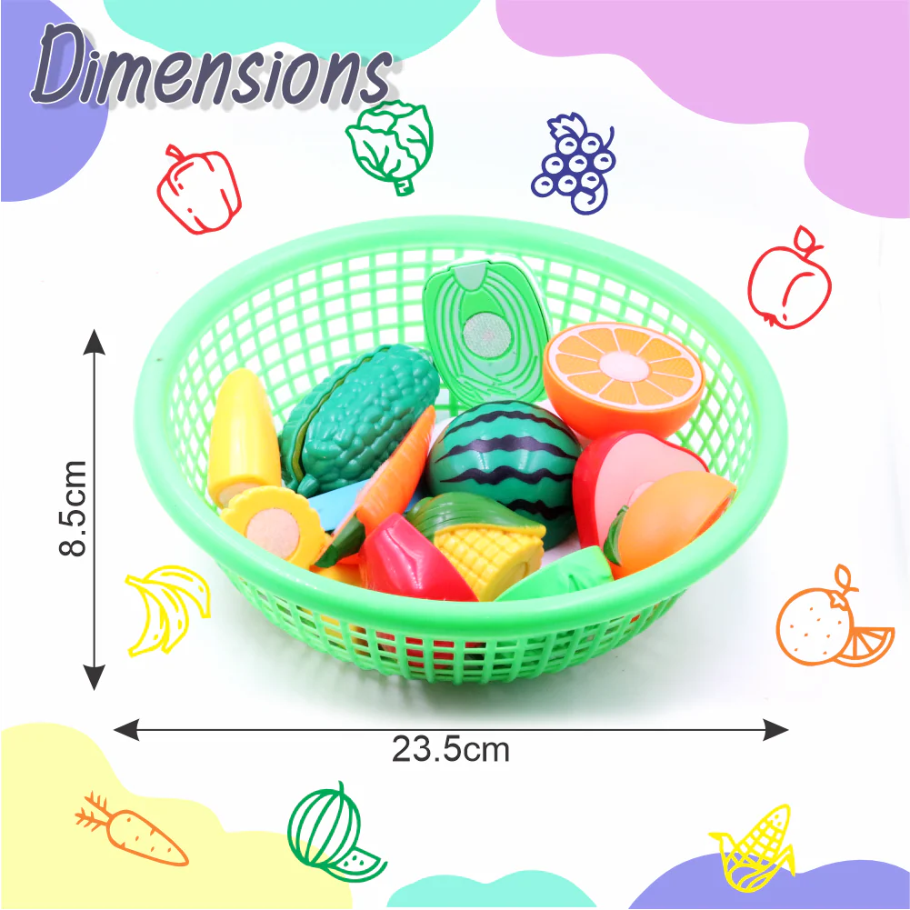 Chanak Fruit & Vegetable Cutting Toy Set for Kids | Combo Basket with Chopper Board & Knife – BIS Approved (Green) - Image 4