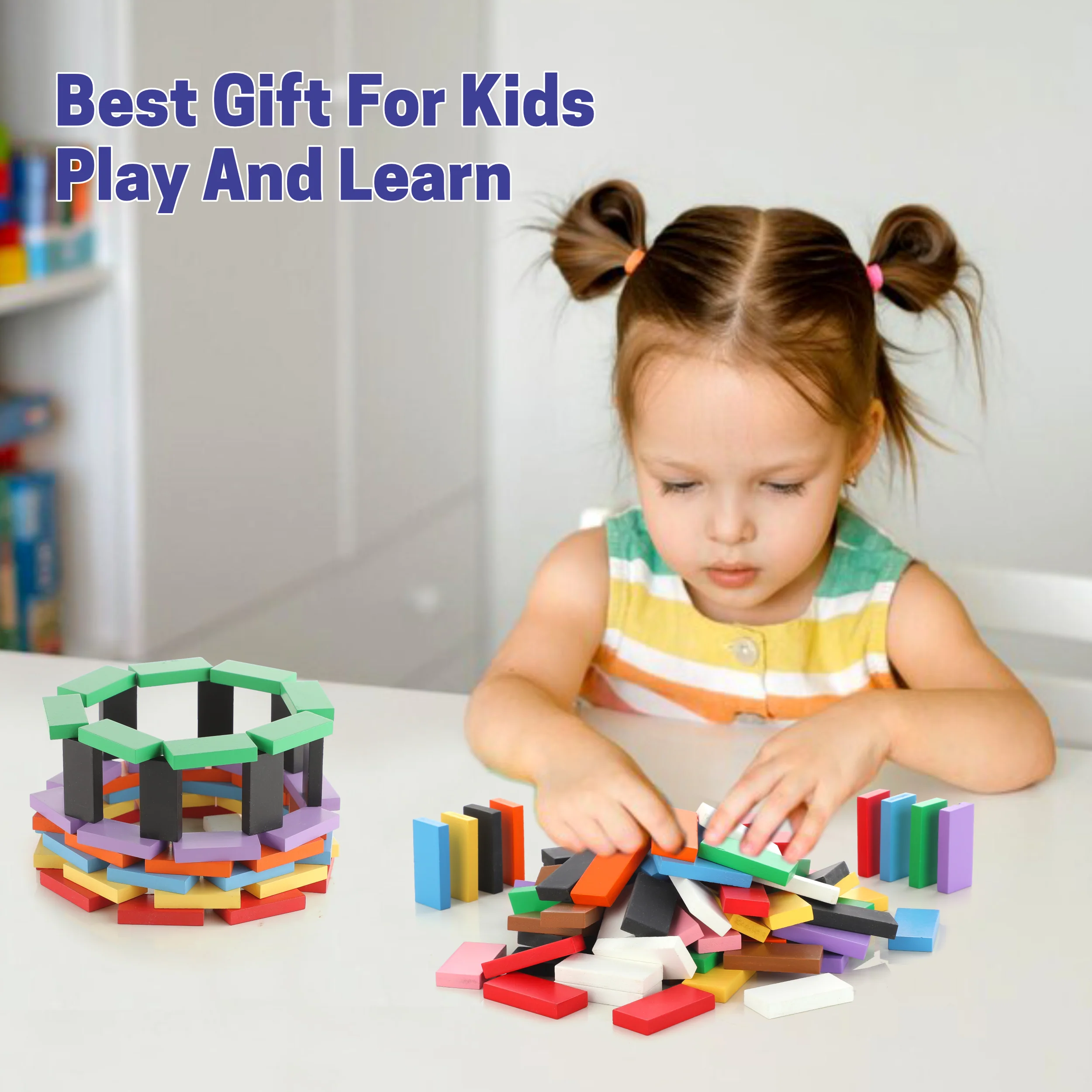 Chanak Wooden Domino Blocks for Kids 3+ Years | 100 Pcs Colourful Stacking Building Blocks – BIS Approved - Image 6