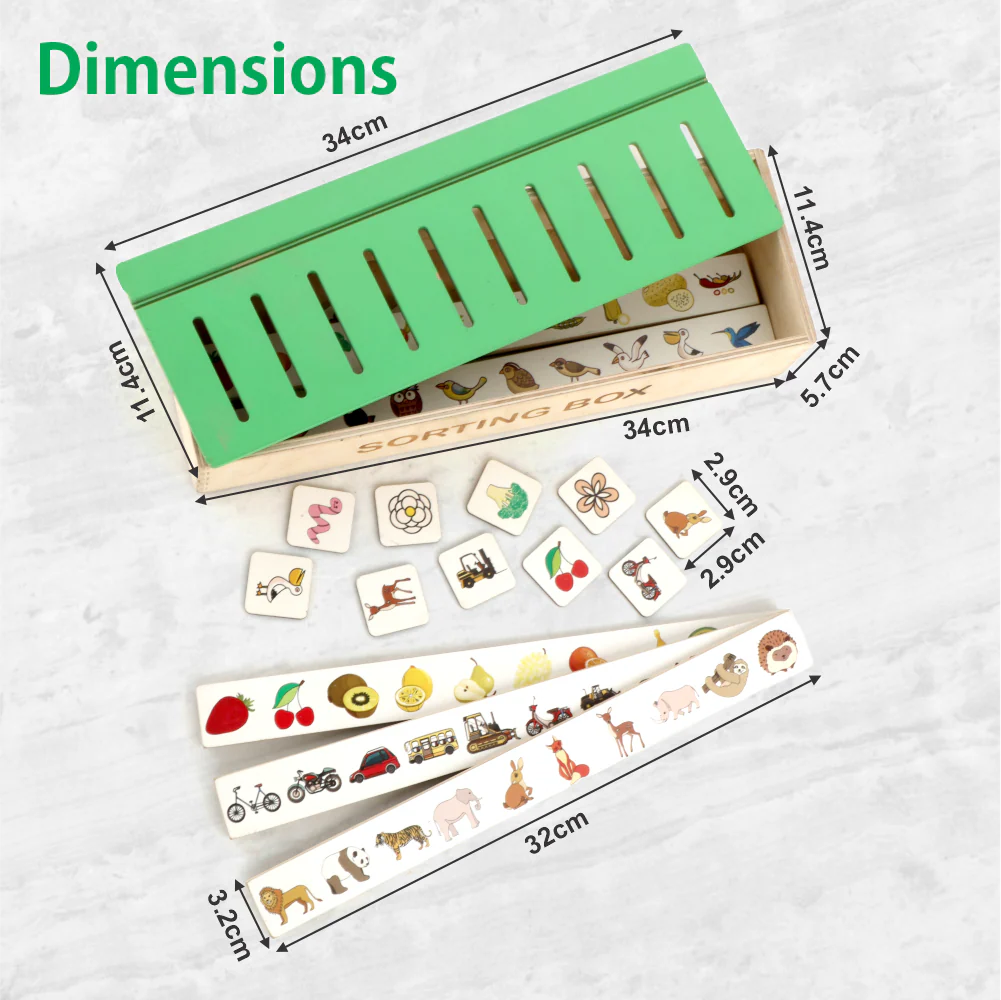 Chanak Wooden Sorting Box for Kids 1+ Year | 55 Pcs Montessori Animals, Fruits & Vegetables Matching Puzzle – BIS Approved - Image 4