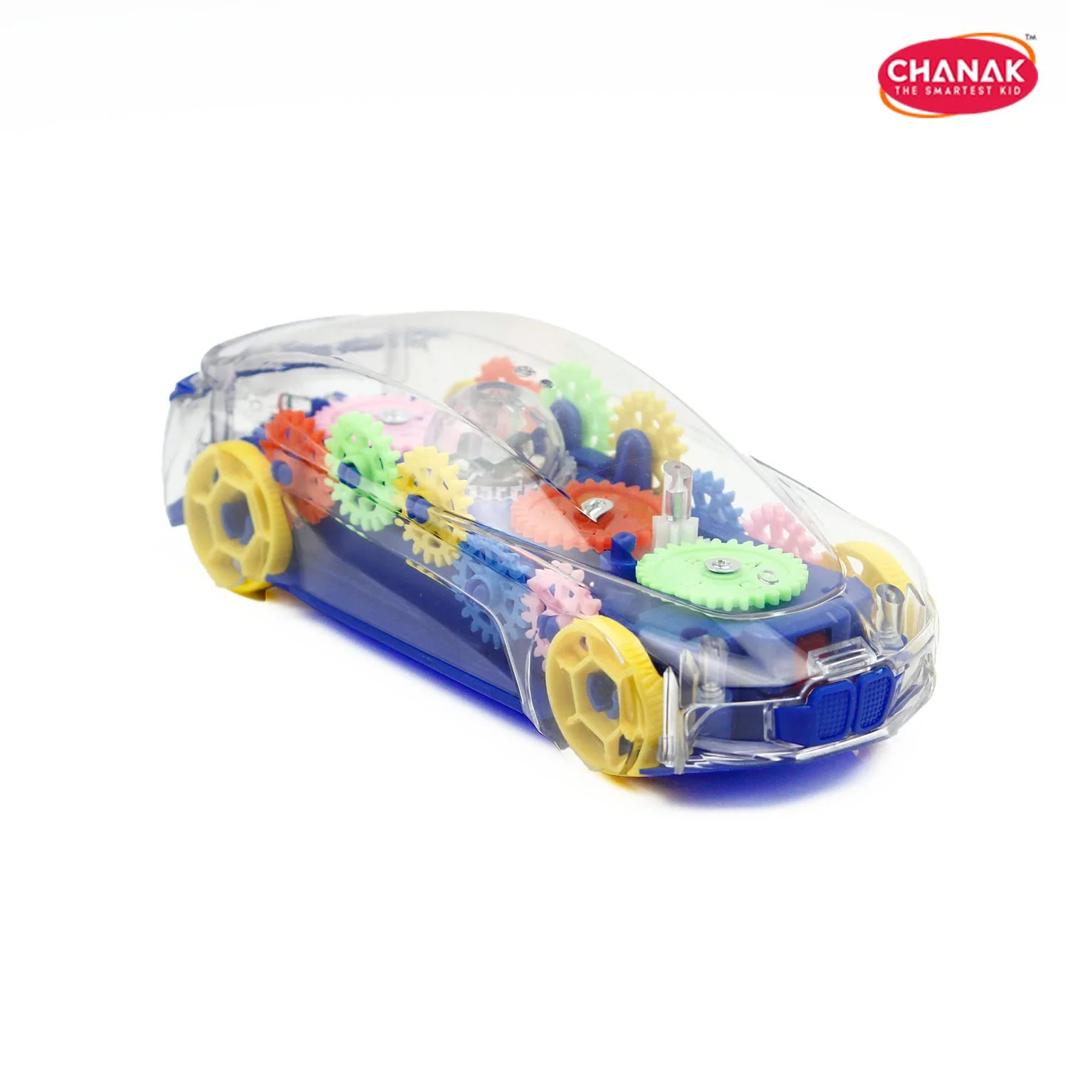 Chanak Transparent Gear Car Toy for Kids 3+ Years | 360° Rotation with Music & Lights – BIS Approved (Dark Blue) - Image 2