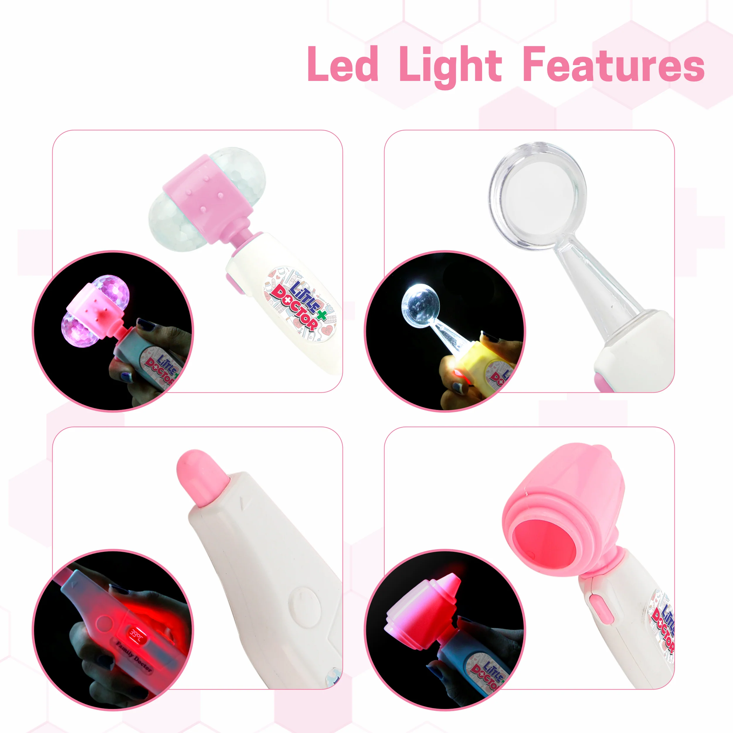 Chanak Doctor Kit for Kids 3+ Years | 10 Pc LED Instrument Set with Suitcase – BIS Approved (Pink) - Image 6