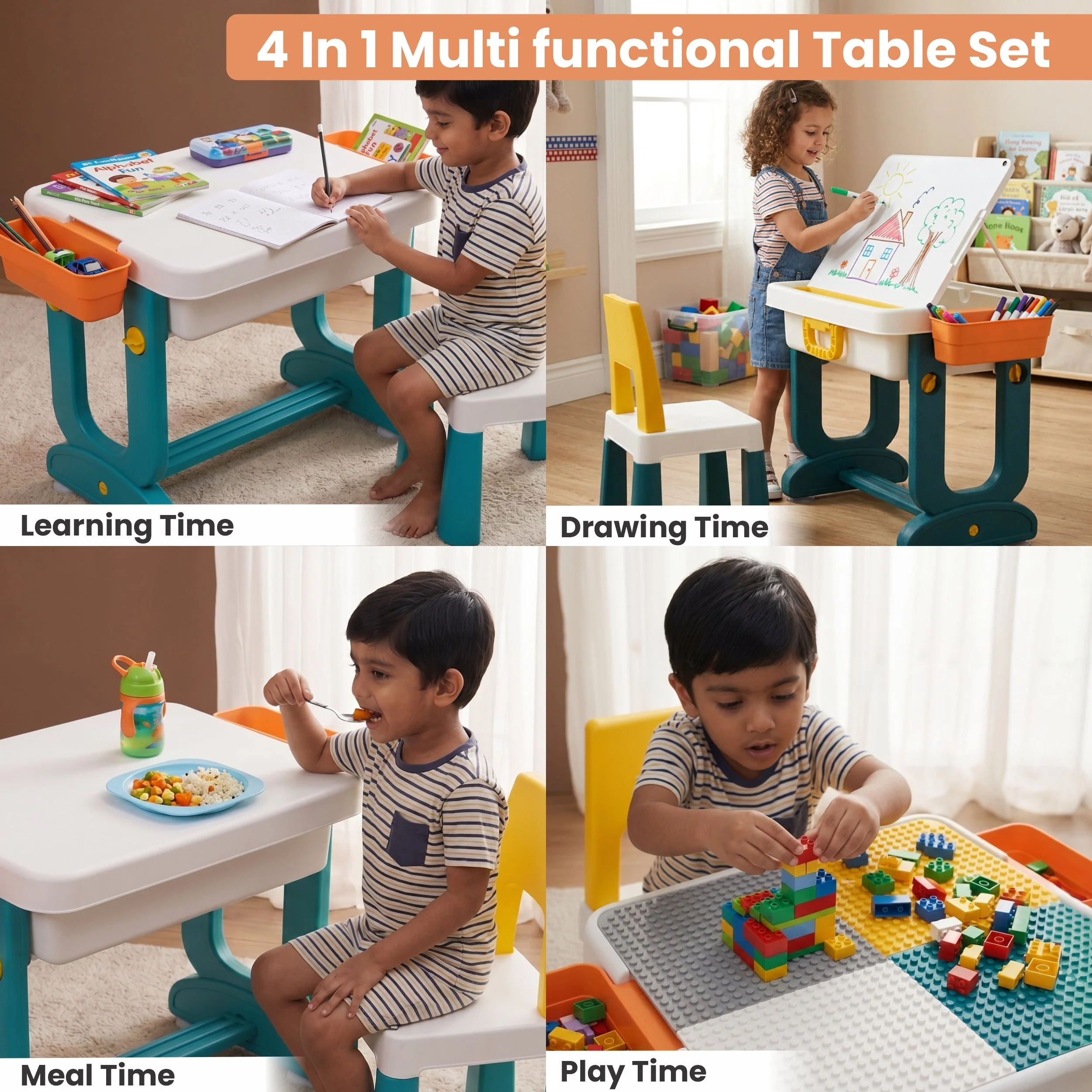 Chanak 4-in-1 Study Table with Chair for Kids 3-7 Years | Multifunctional Desk for Study, Drawing & Building Blocks – BIS Approved - Image 7