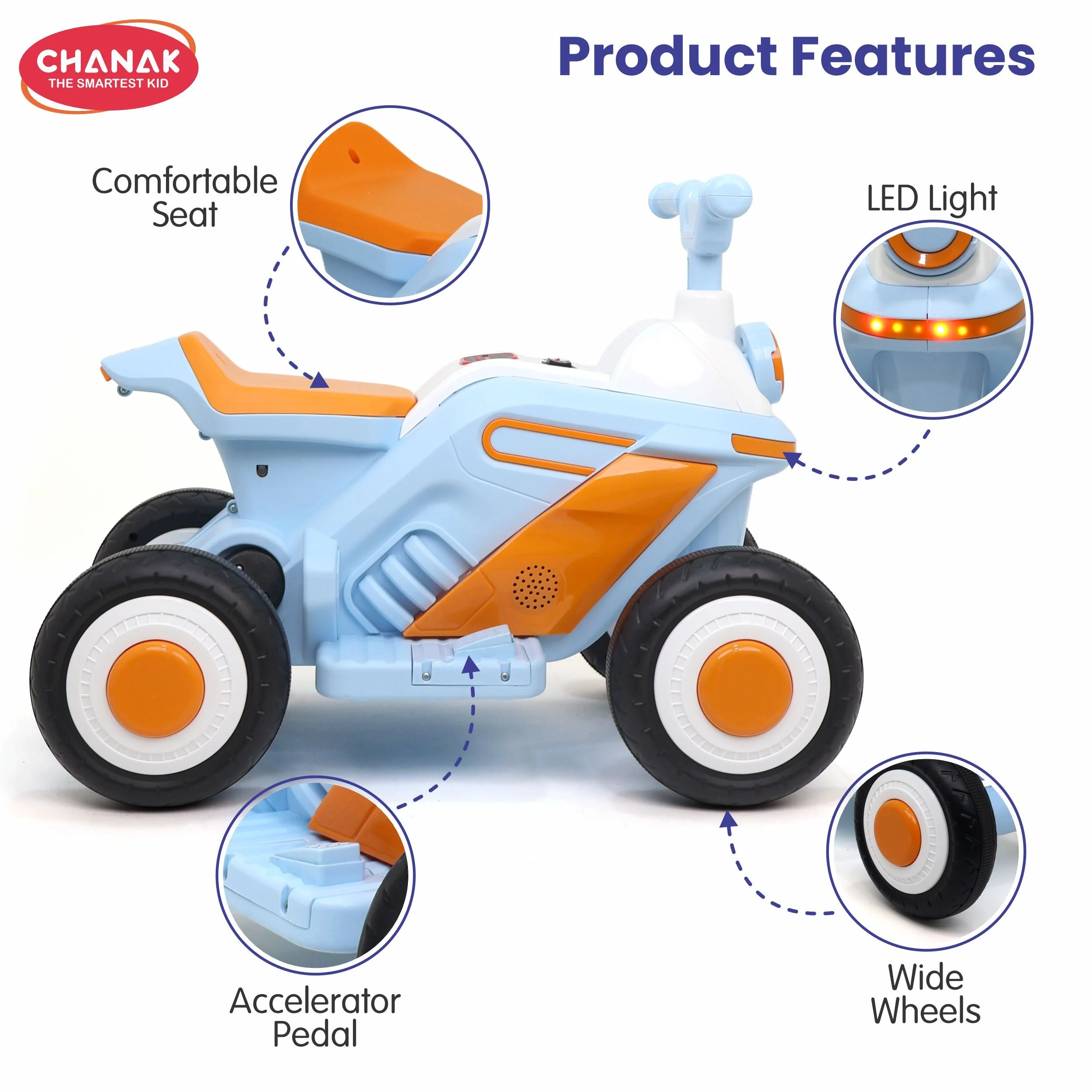 Chanak Electric ATV Quad Bike for Kids 3+ Years | 4-Wheel Ride-On with Music, LED Lights & Rechargeable Battery – BIS Approved (6 Month Replacement Warranty) - Image 4