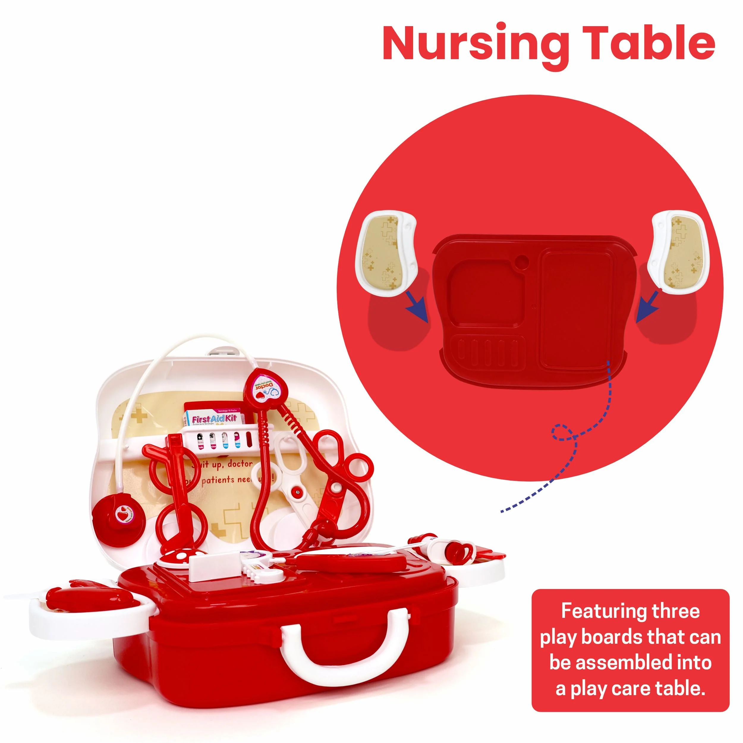 Chanak Doctor Kit for Kids | 15 Pc Pretend Play Set with Foldable Suitcase – BIS Approved (Red & White) - Image 6