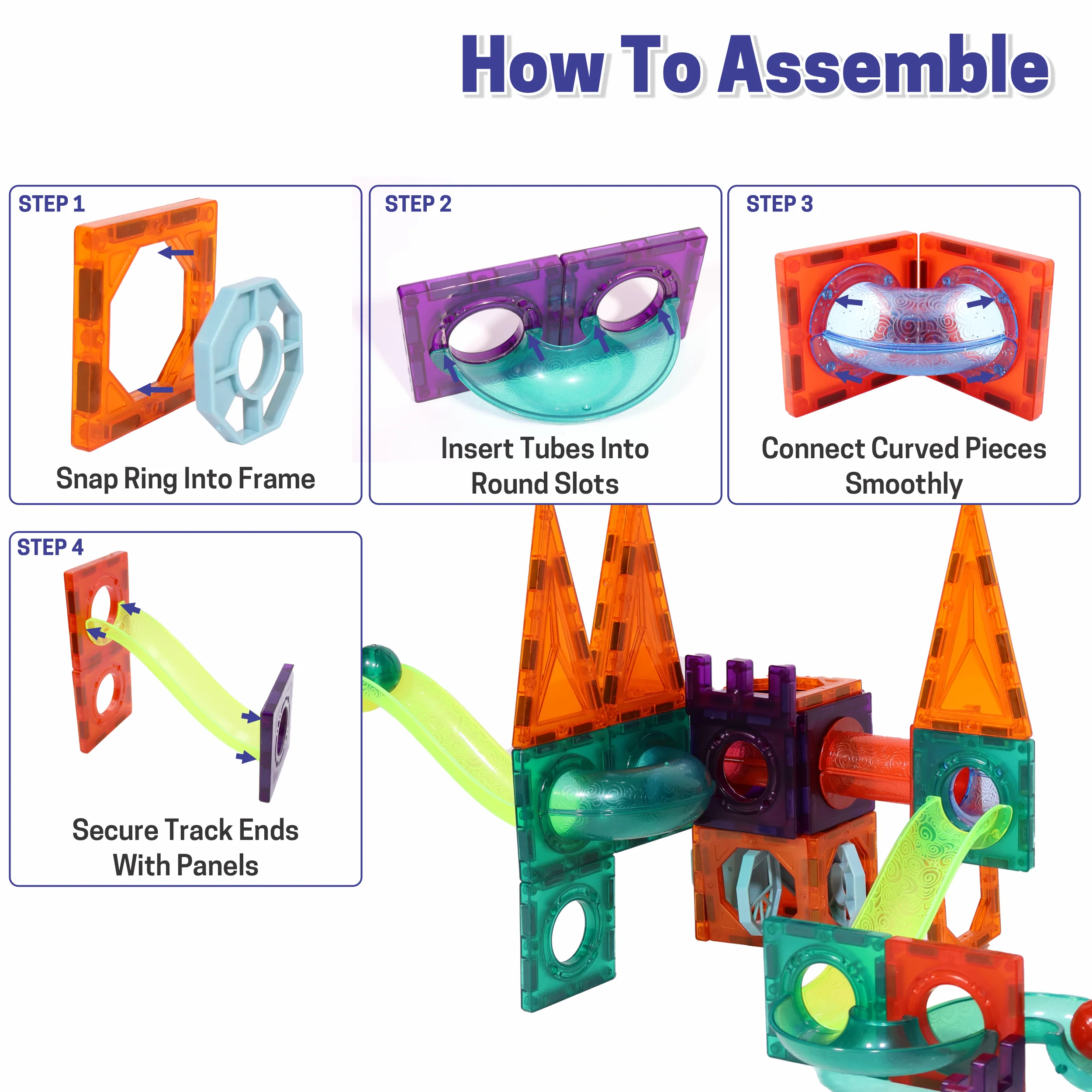 Chanak Magnetic Tiles Building Set for Kids 3+ Years | 28 Pcs STEM Toy with Marble Run, Slides & Balls – BIS Approved - Image 2