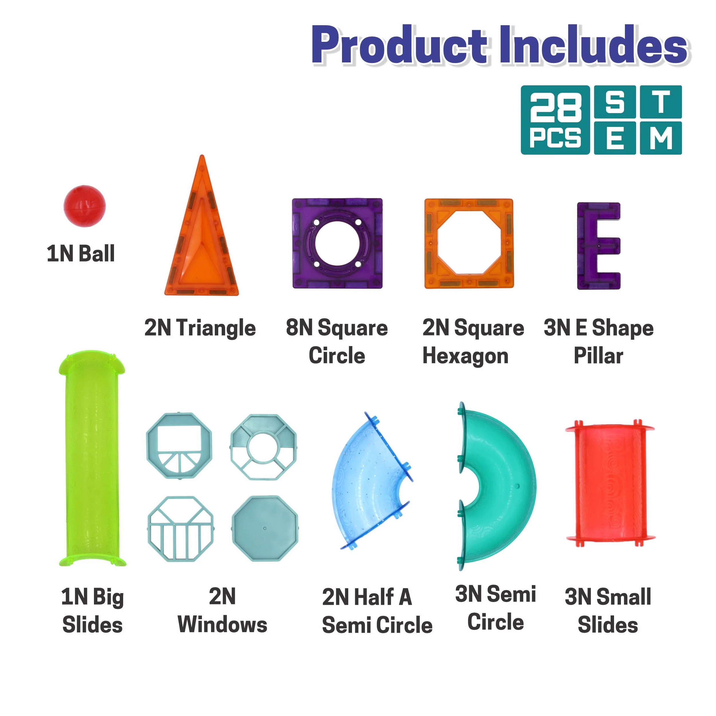 Chanak Magnetic Tiles Building Set for Kids 3+ Years | 28 Pcs STEM Toy with Marble Run, Slides & Balls – BIS Approved - Image 3