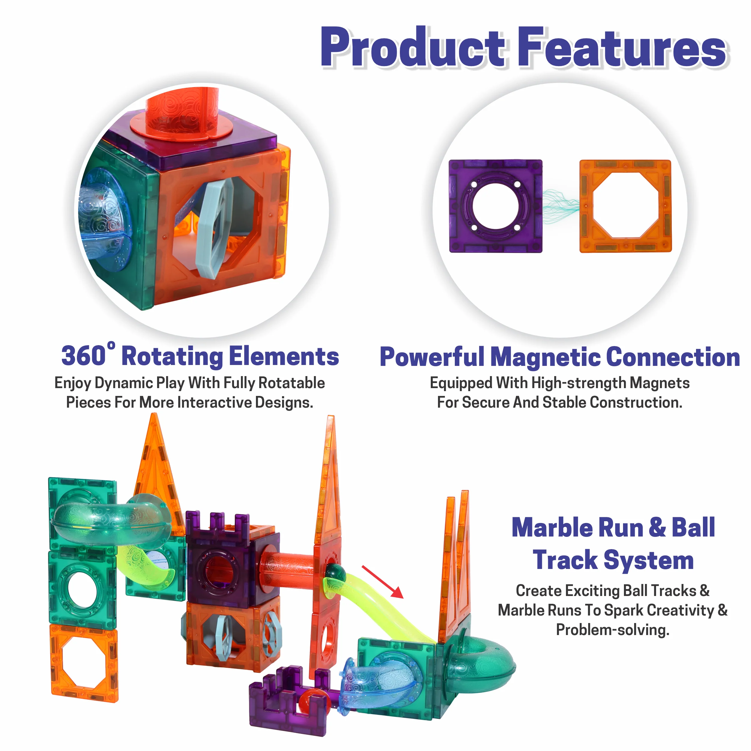 Chanak Magnetic Tiles Building Set for Kids 3+ Years | 28 Pcs STEM Toy with Marble Run, Slides & Balls – BIS Approved - Image 4