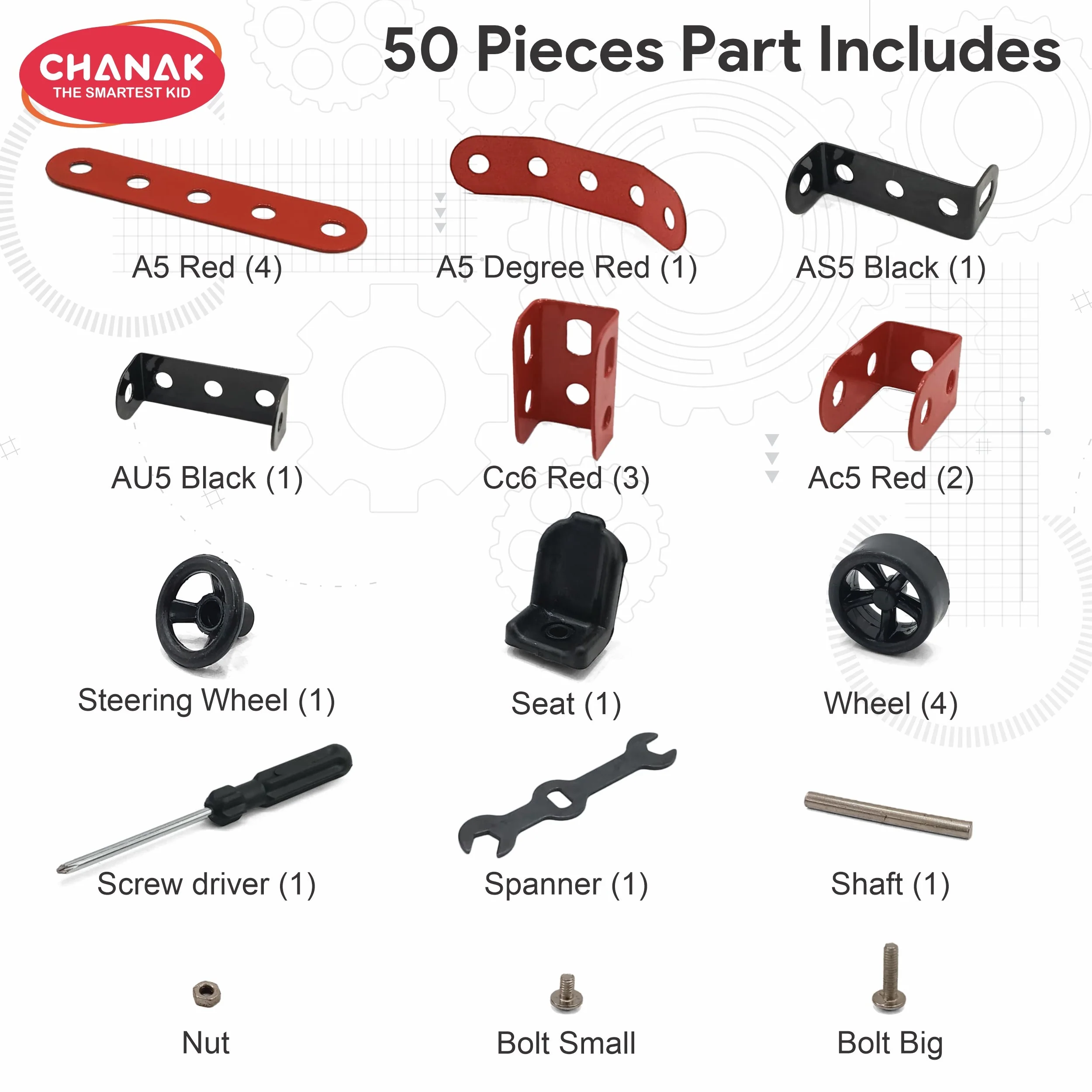 Chanak 50 Pcs STEM Mechanical Vehicle Building Kit for Kids 8+ Years | Engineering Construction Set with Tools – BIS Approved - Image 4