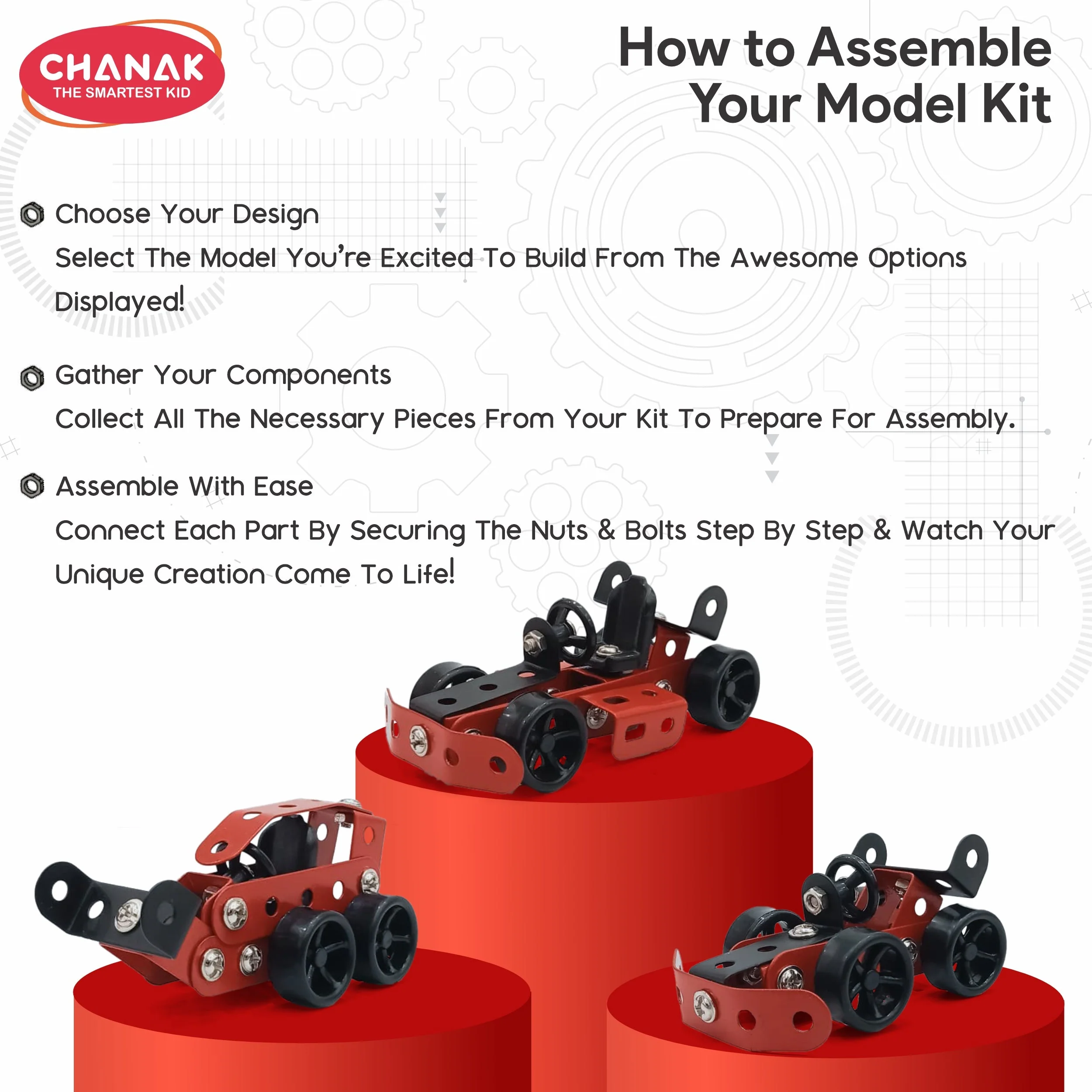 Chanak 50 Pcs STEM Mechanical Vehicle Building Kit for Kids 8+ Years | Engineering Construction Set with Tools – BIS Approved - Image 5