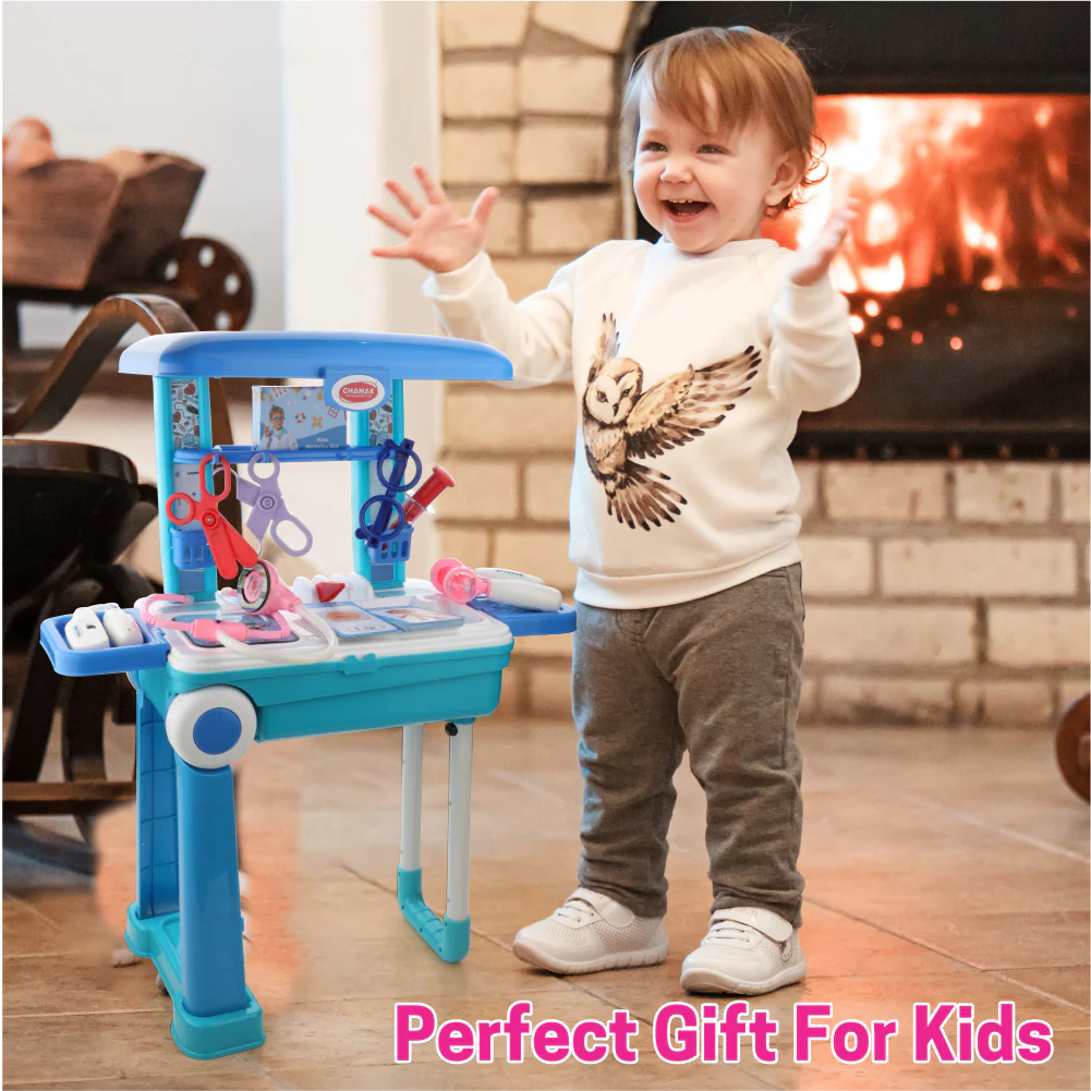 Chanak Doctor Kit for Kids 3+ Years | 13 Pc LED Instrument Set with Trolley – BIS Approved (Blue) - Image 3