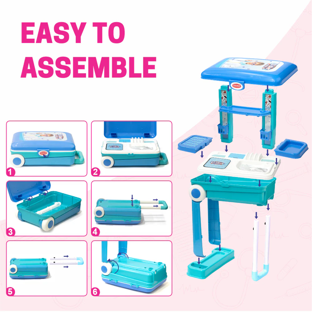 Chanak Doctor Kit for Kids 3+ Years | 13 Pc LED Instrument Set with Trolley – BIS Approved (Blue) - Image 4