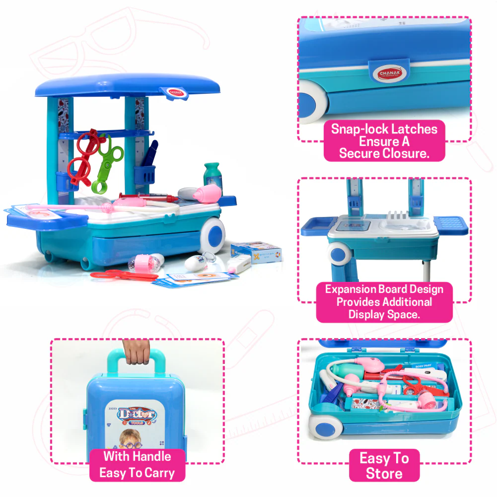 Chanak Doctor Kit for Kids 3+ Years | 13 Pc LED Instrument Set with Trolley – BIS Approved (Blue) - Image 8
