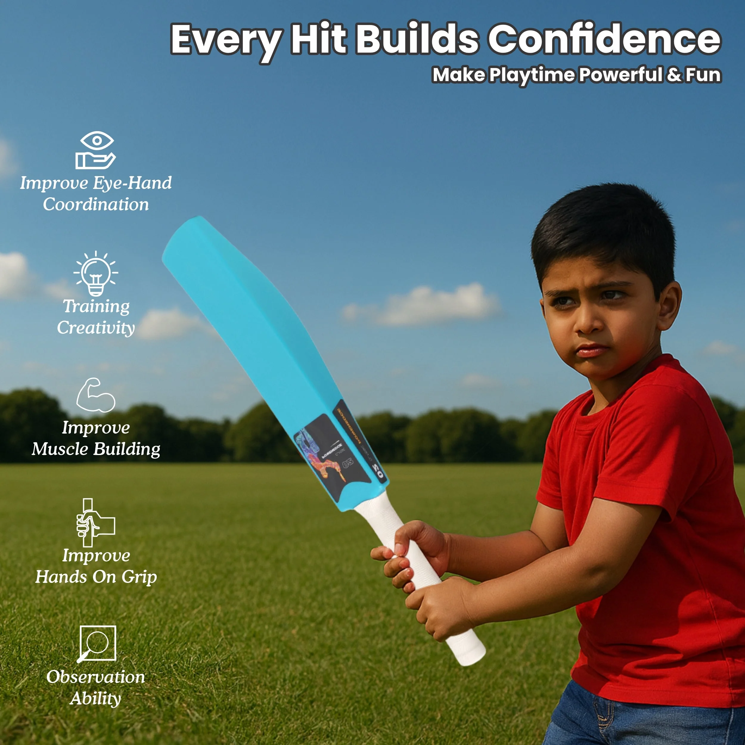 Chanak Big Cricket Turf Bat for Kids 5+ Years | 27.8 Inch Indoor & Outdoor Cricket Bat – BIS Approved (Blue) - Image 7