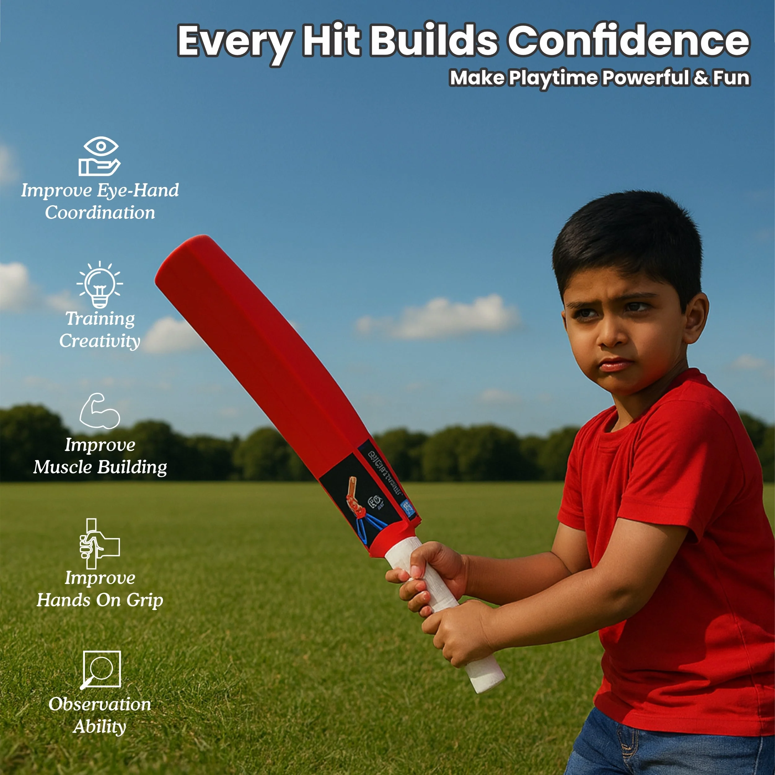 Chanak Big Cricket Turf Bat for Kids 5+ Years | 27.8 Inch Indoor & Outdoor Cricket Bat – BIS Approved (Red) - Image 7