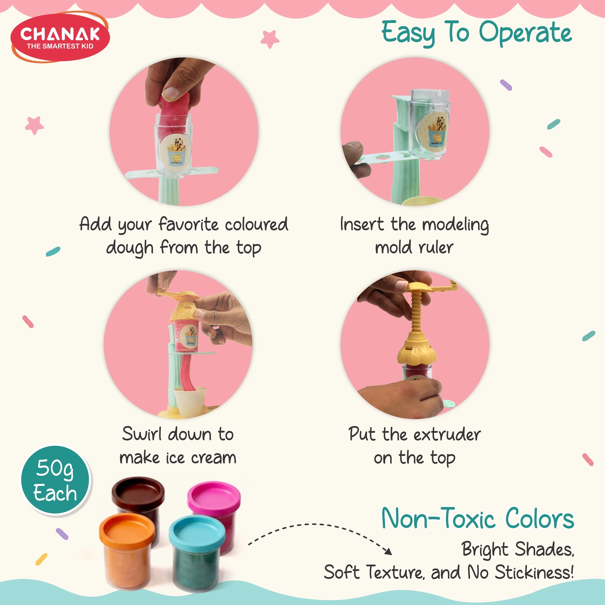 Chanak Wooden Ice Cream Cart Play Dough Set for Kids 3+ Years | Non-Toxic Clay Machine Montessori Pretend Play – BIS Approved - Image 3