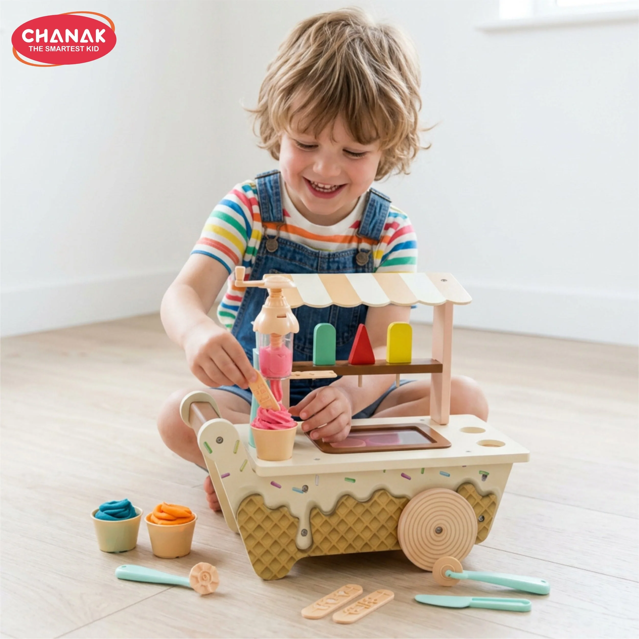 Chanak Wooden Ice Cream Cart Play Dough Set for Kids 3+ Years | Non-Toxic Clay Machine Montessori Pretend Play – BIS Approved - Image 9