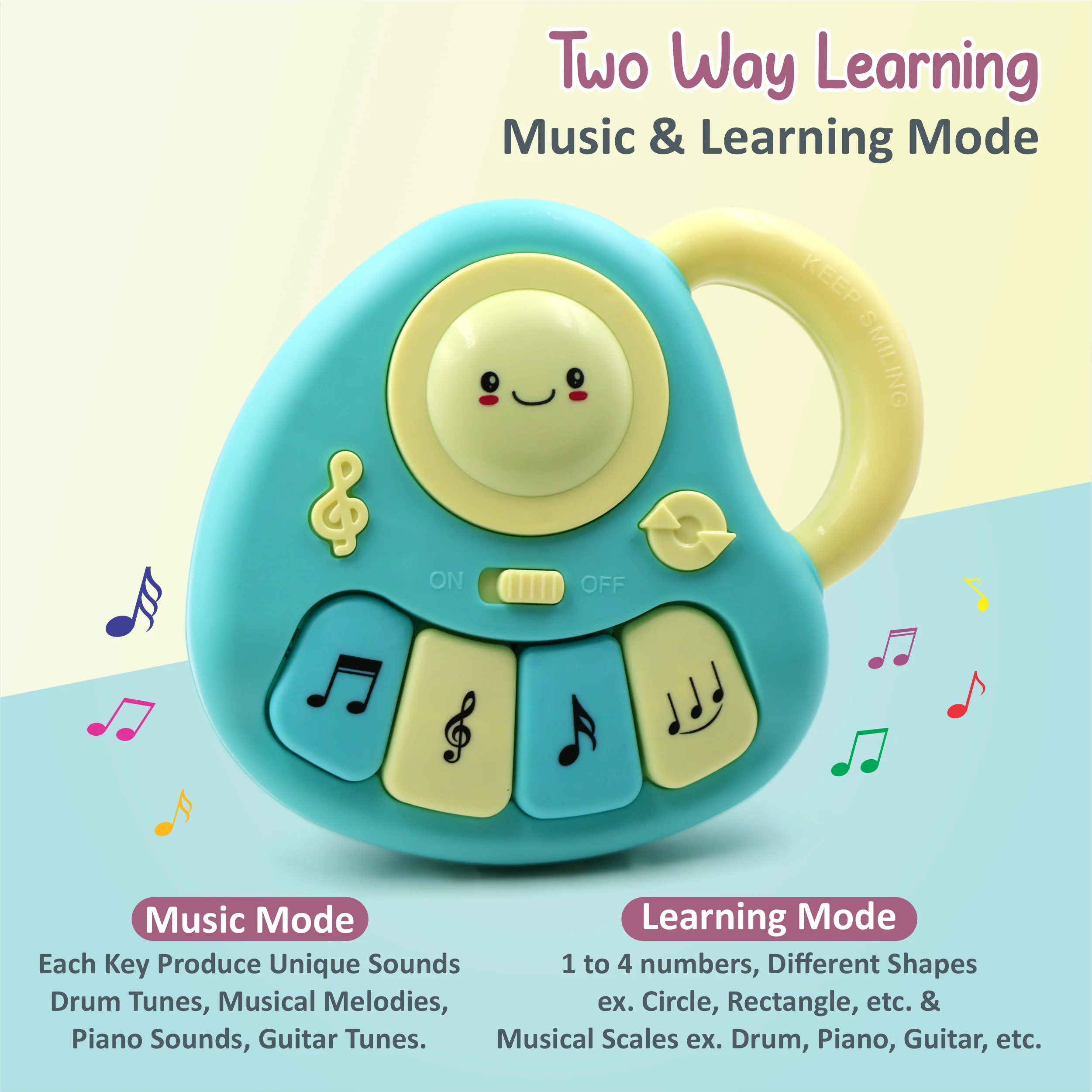 Chanak Baby Piano Musical Toy for 6-12 Months | 4 Keys, 31 Melodies with Flashing Lights – BIS Approved (Blue/Yellow) - Image 4
